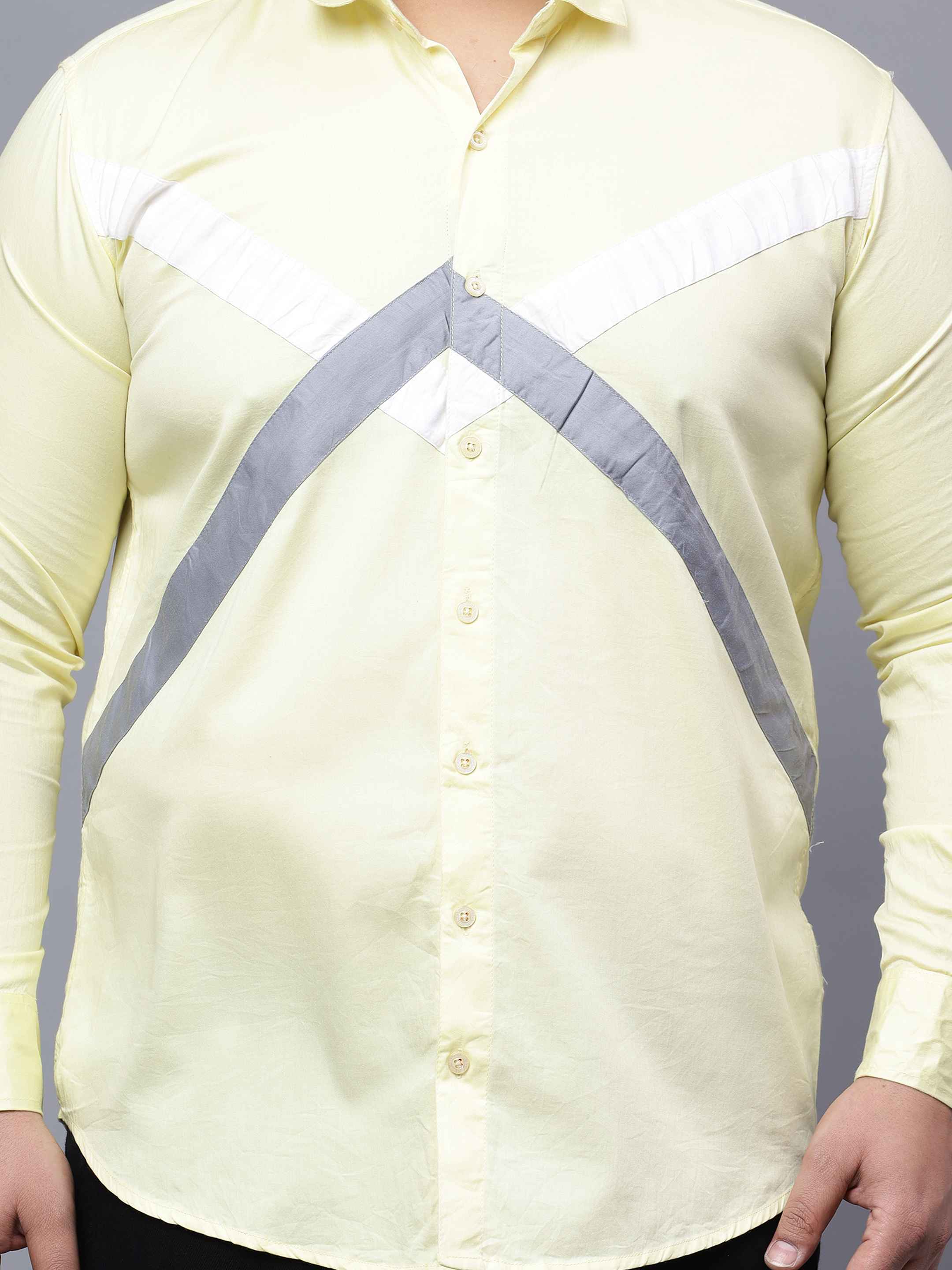 Lemon Yellow White Grey Cut n Sew Plus Size Shirt - Image 2