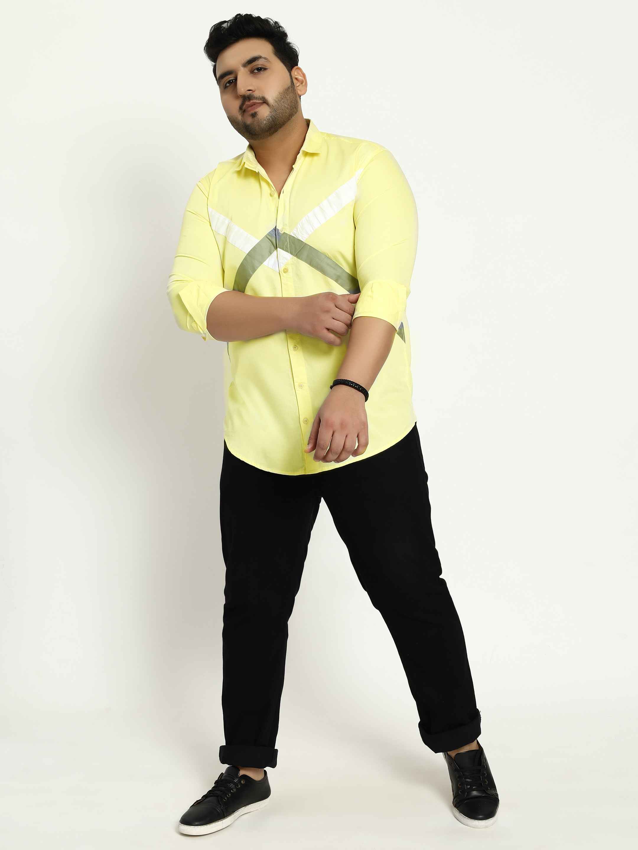 Lemon Yellow White Grey Cut n Sew Plus Size Shirt - Image 7