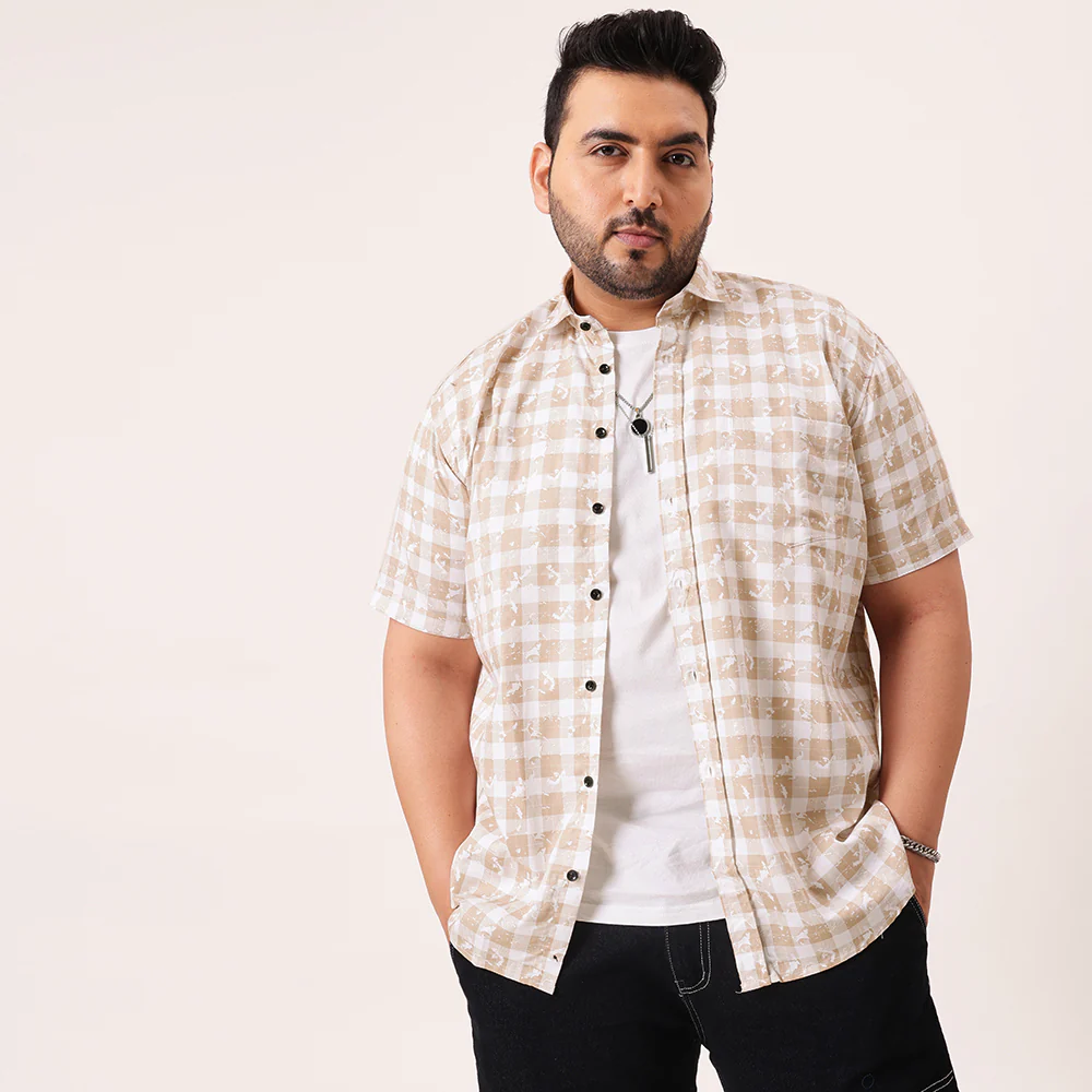 Light Brown Digital Print Cotton Shirt - Image 3