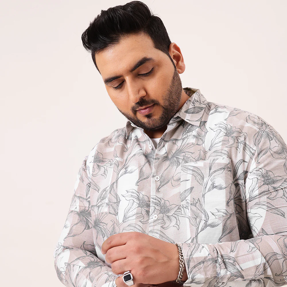 Light Brown Floral Cotton Lee Shirt - Image 4