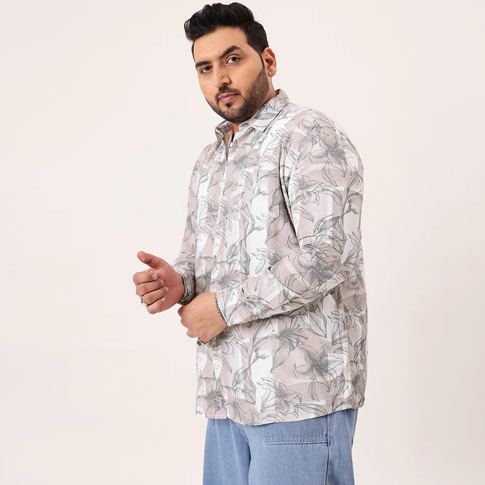Light Brown Floral Cotton Lee Shirt - Image 5