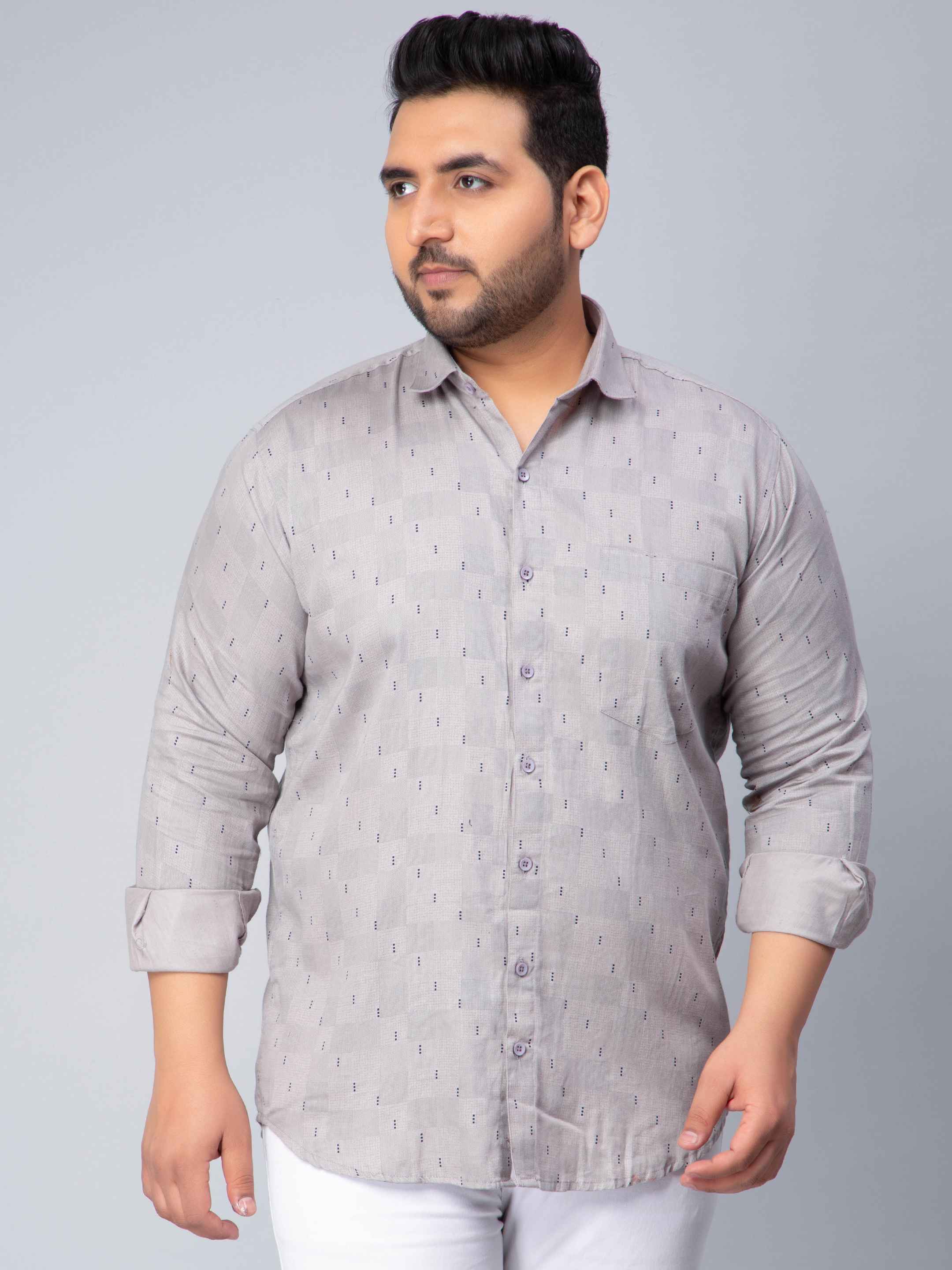 Light Grey Square Printed Plus Size Shirt - Image 2