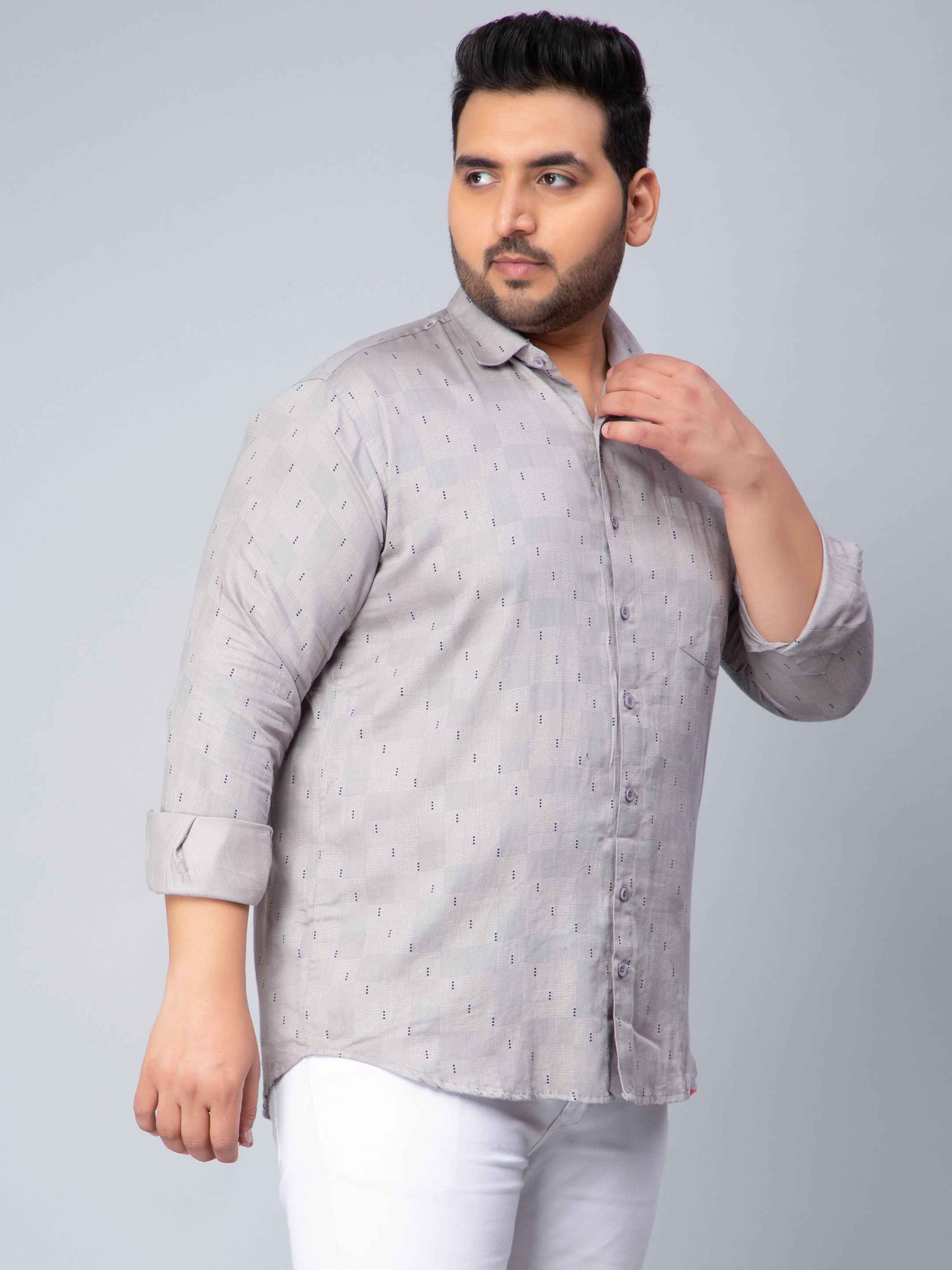 Light Grey Square Printed Plus Size Shirt - Image 3