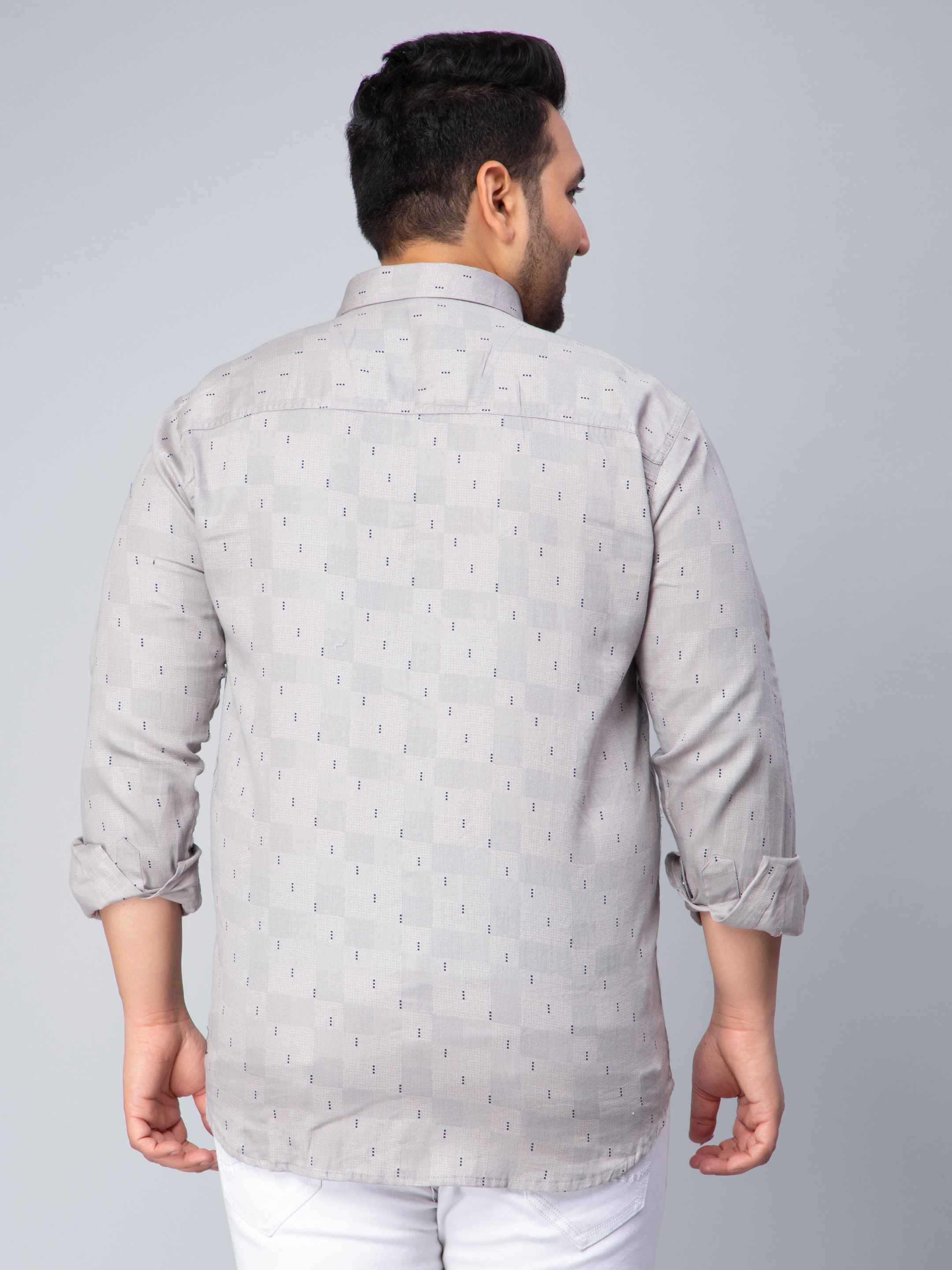 Light Grey Square Printed Plus Size Shirt - Image 5