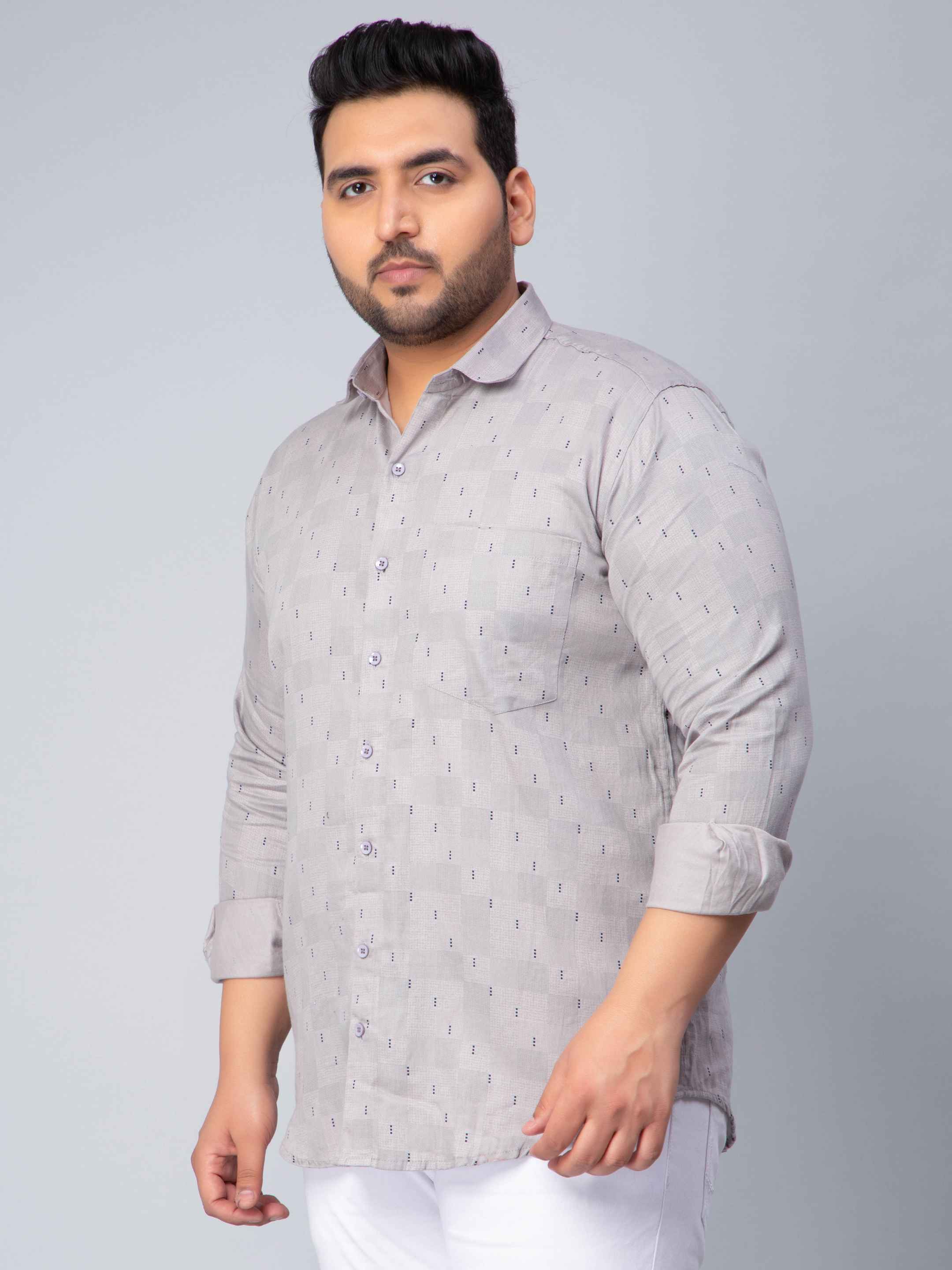 Light Grey Square Printed Plus Size Shirt - Image 7