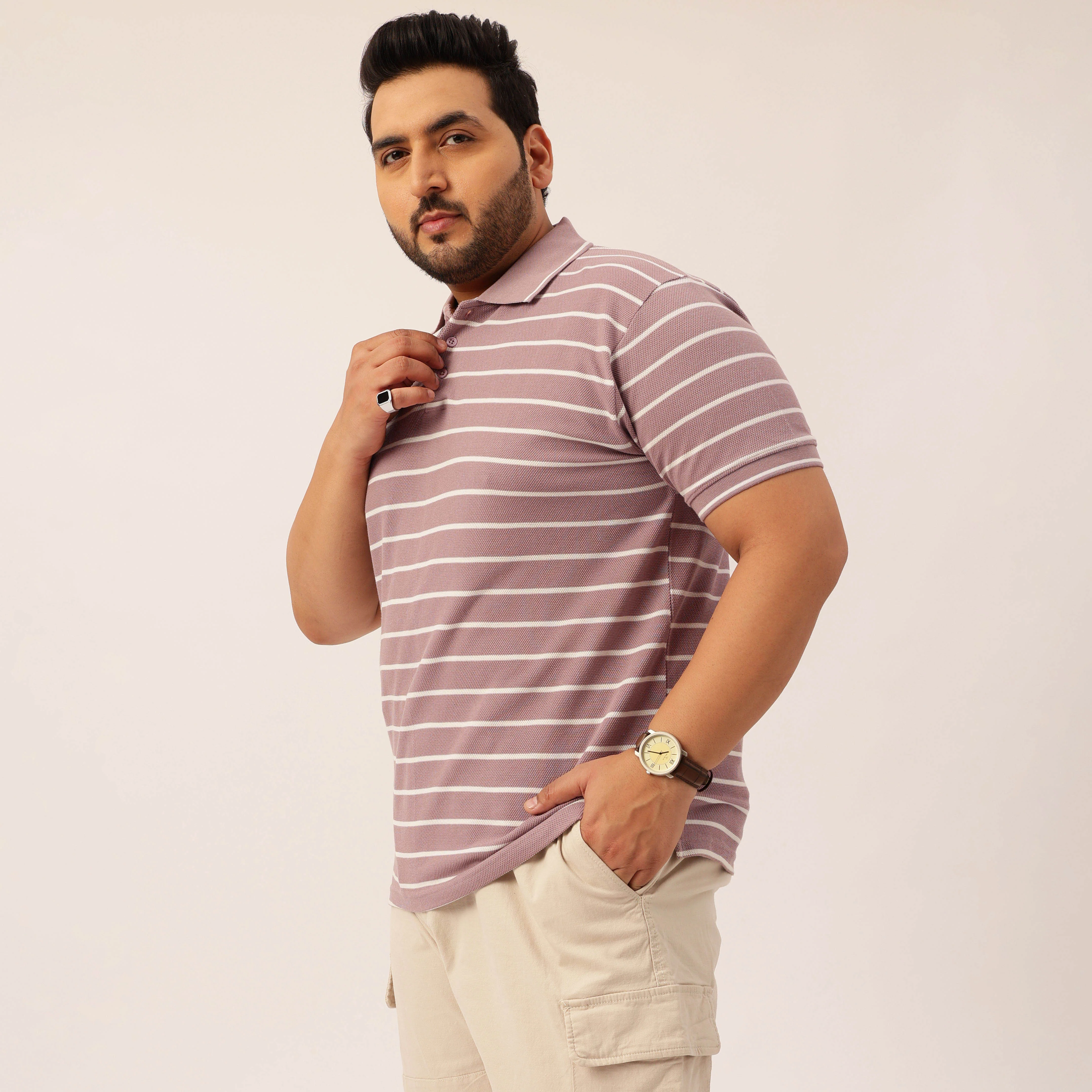 Lilac Striped Premium Polo T-shirt - Image 2