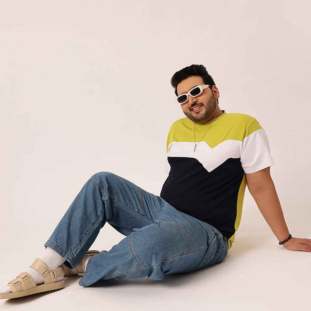 Lime Green White Black Color Block T-shirt - Image 2