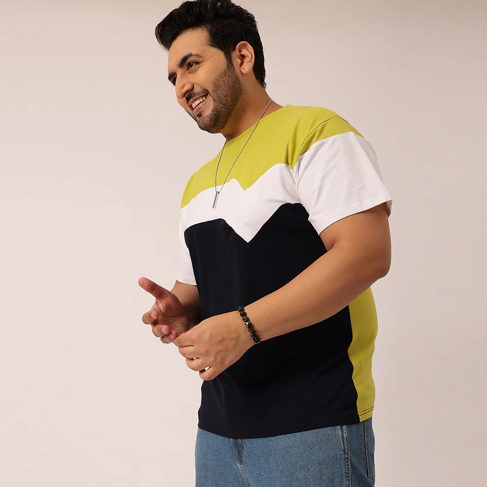 Lime Green White Black Color Block T-shirt - Image 3