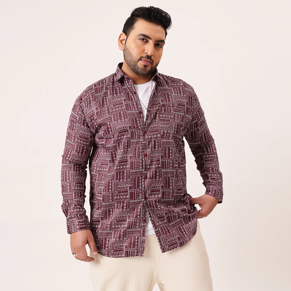 Maroon Satin Digital Cotton Shirt - Image 3