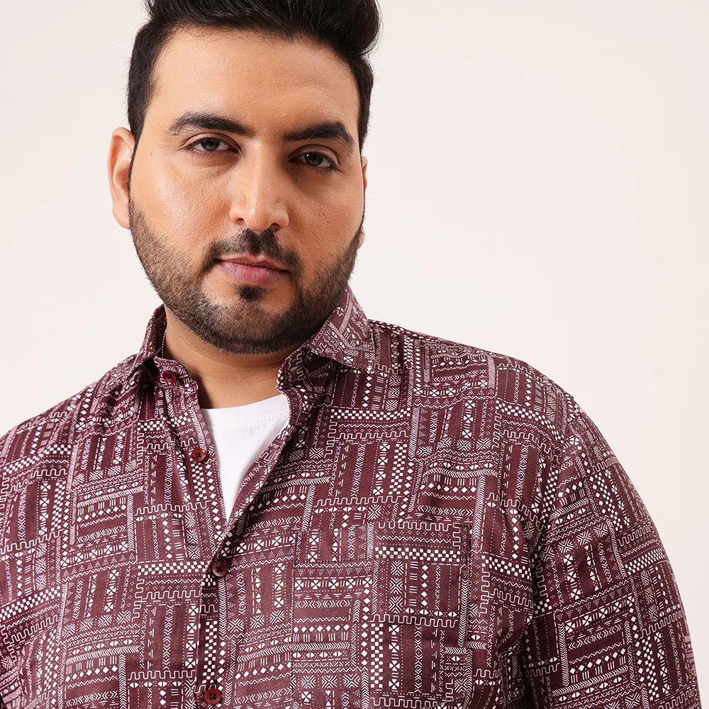 Maroon Satin Digital Cotton Shirt - Image 4