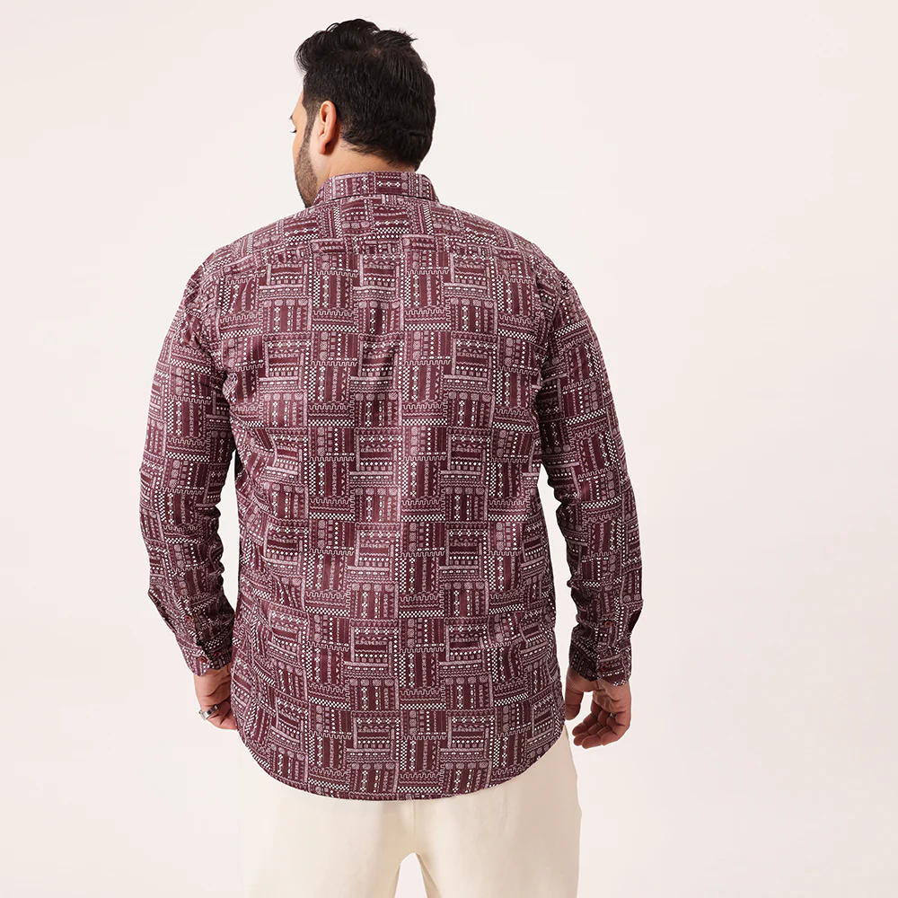 Maroon Satin Digital Cotton Shirt - Image 5
