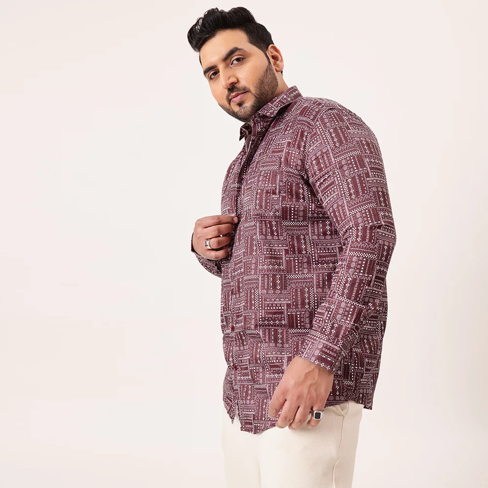 Maroon Satin Digital Cotton Shirt - Image 6