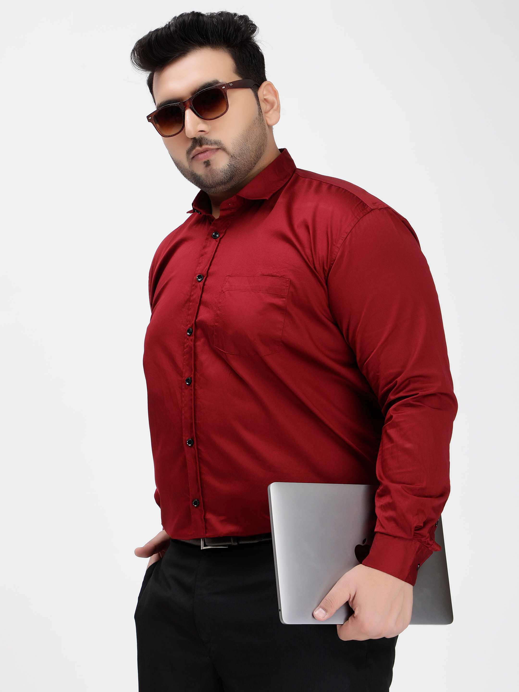 Maroon Soild Cotton Shirt - Image 2