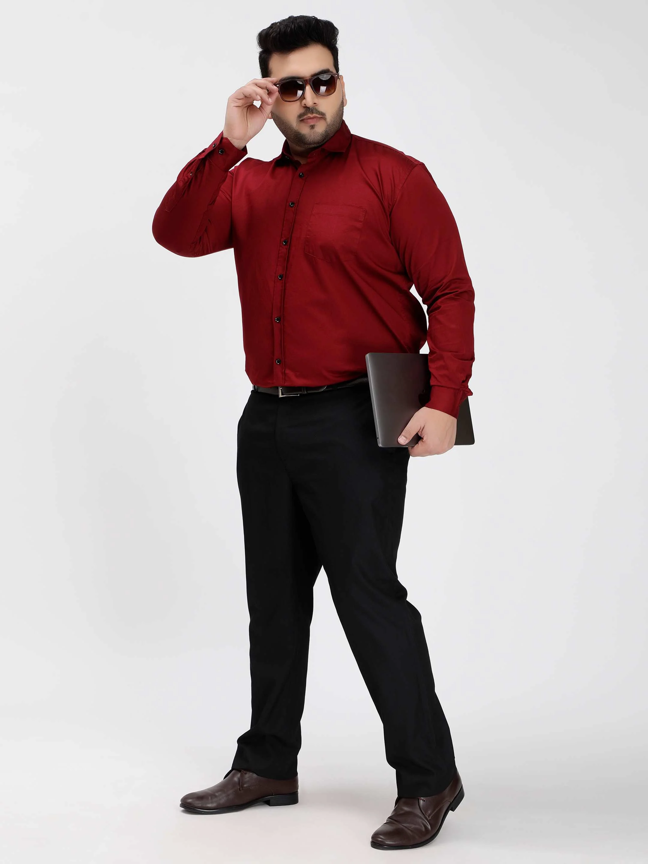 Maroon Soild Cotton Shirt - Image 3