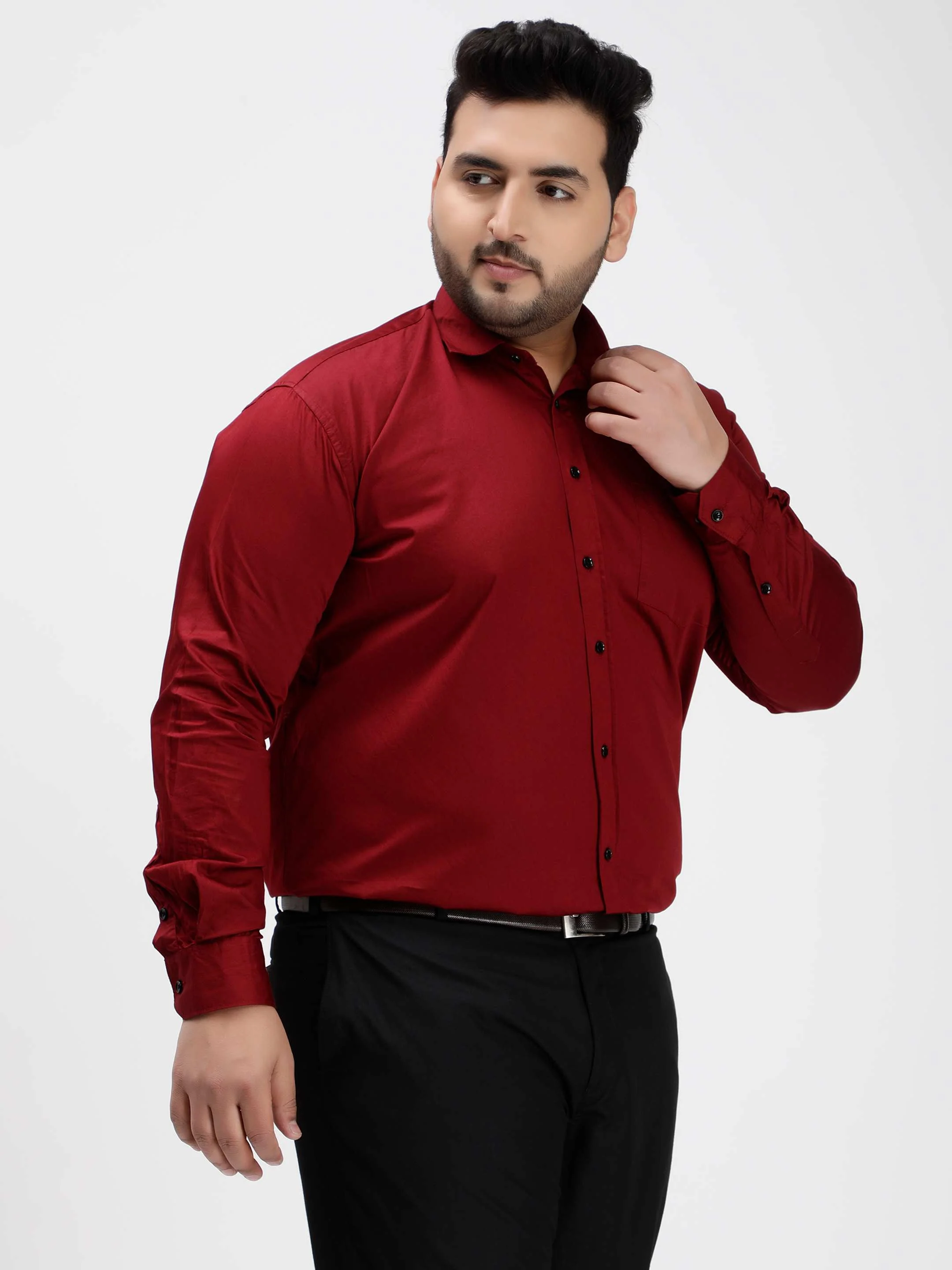 Maroon Soild Cotton Shirt - Image 4