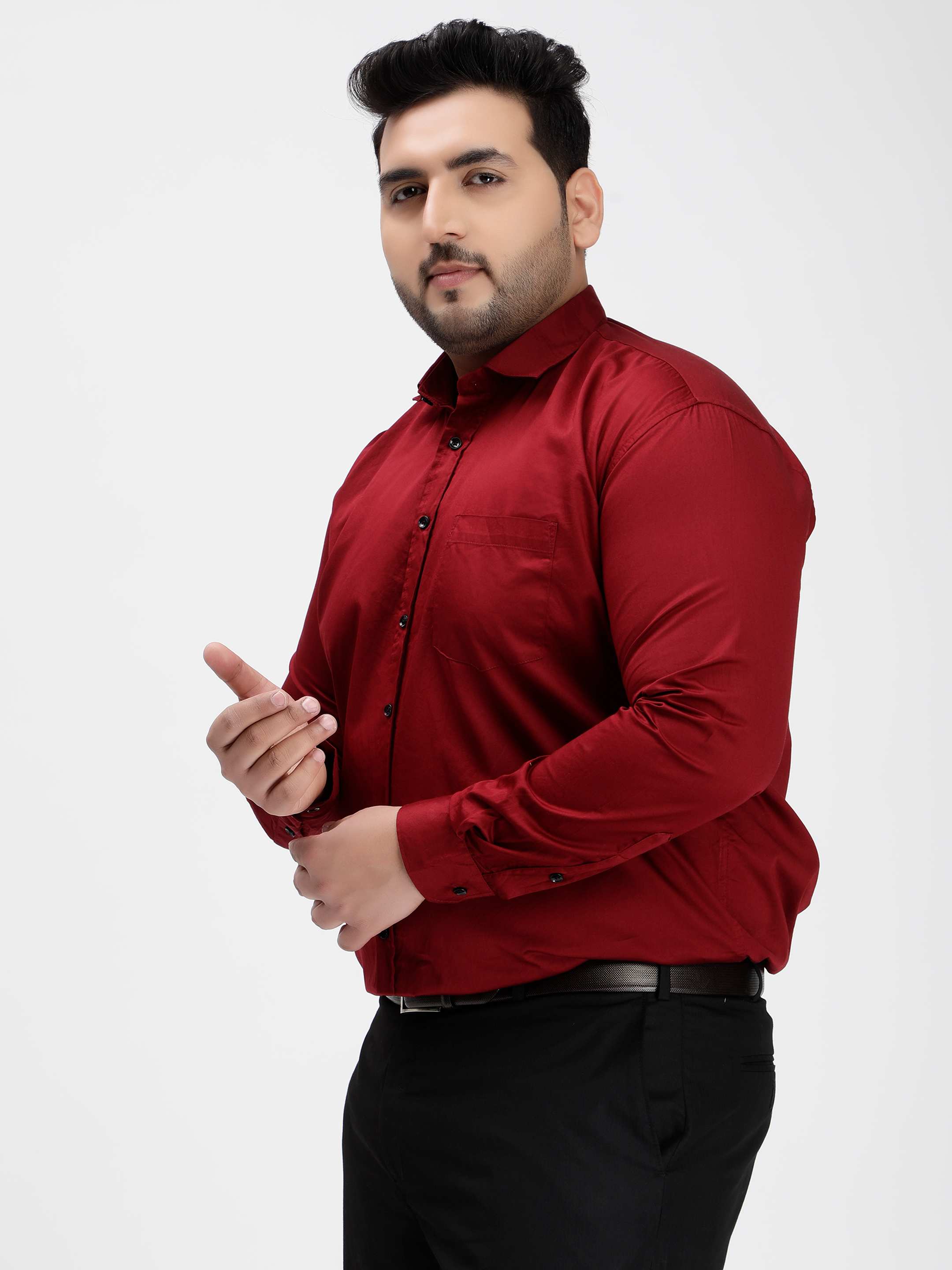 Maroon Soild Cotton Shirt - Image 6