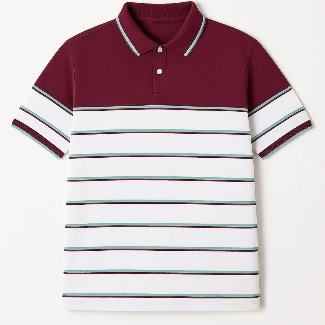 Maroon Stripe Polo T-shirt - Image 2