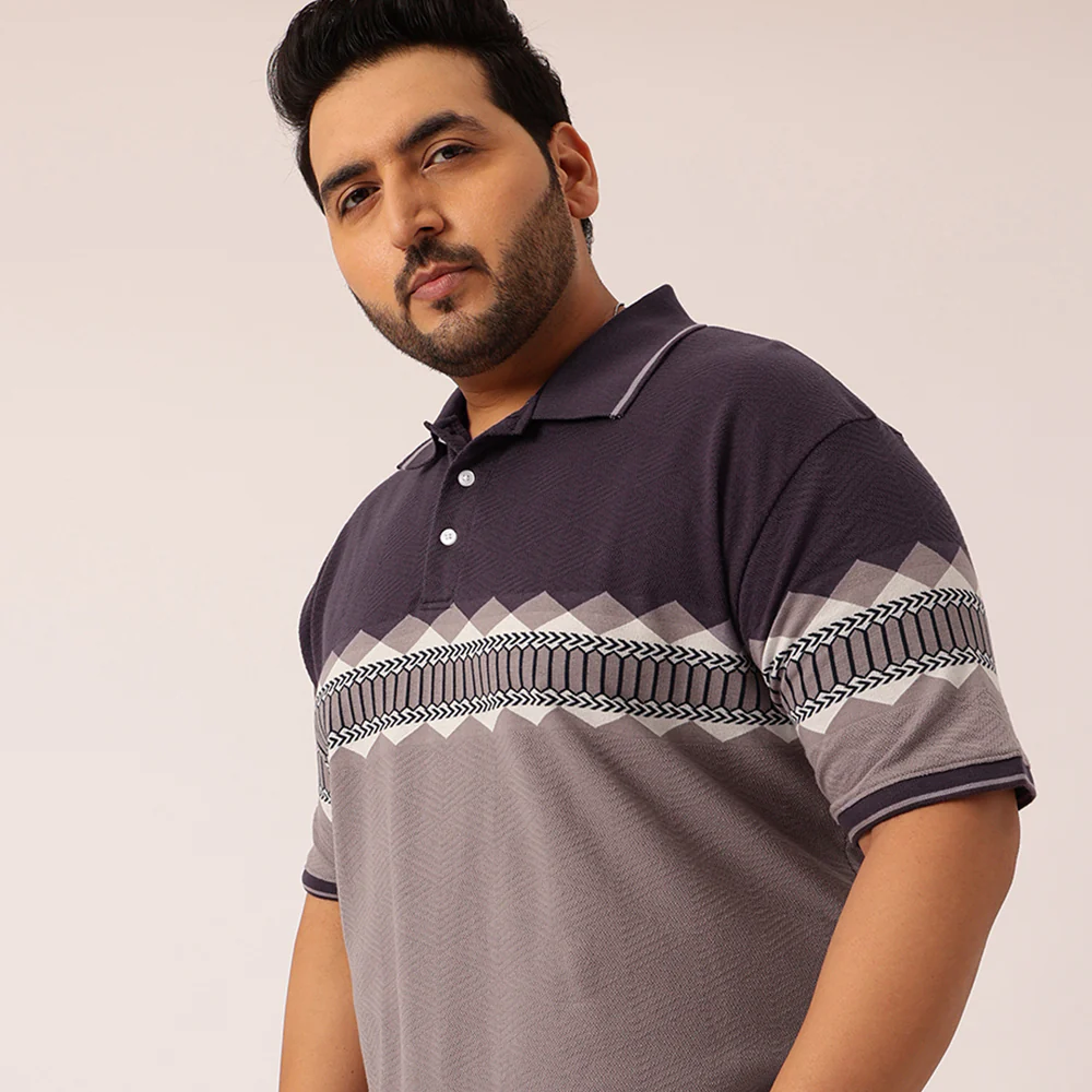 Mauve Jacquard Knitted Polo T-shirt - Image 2
