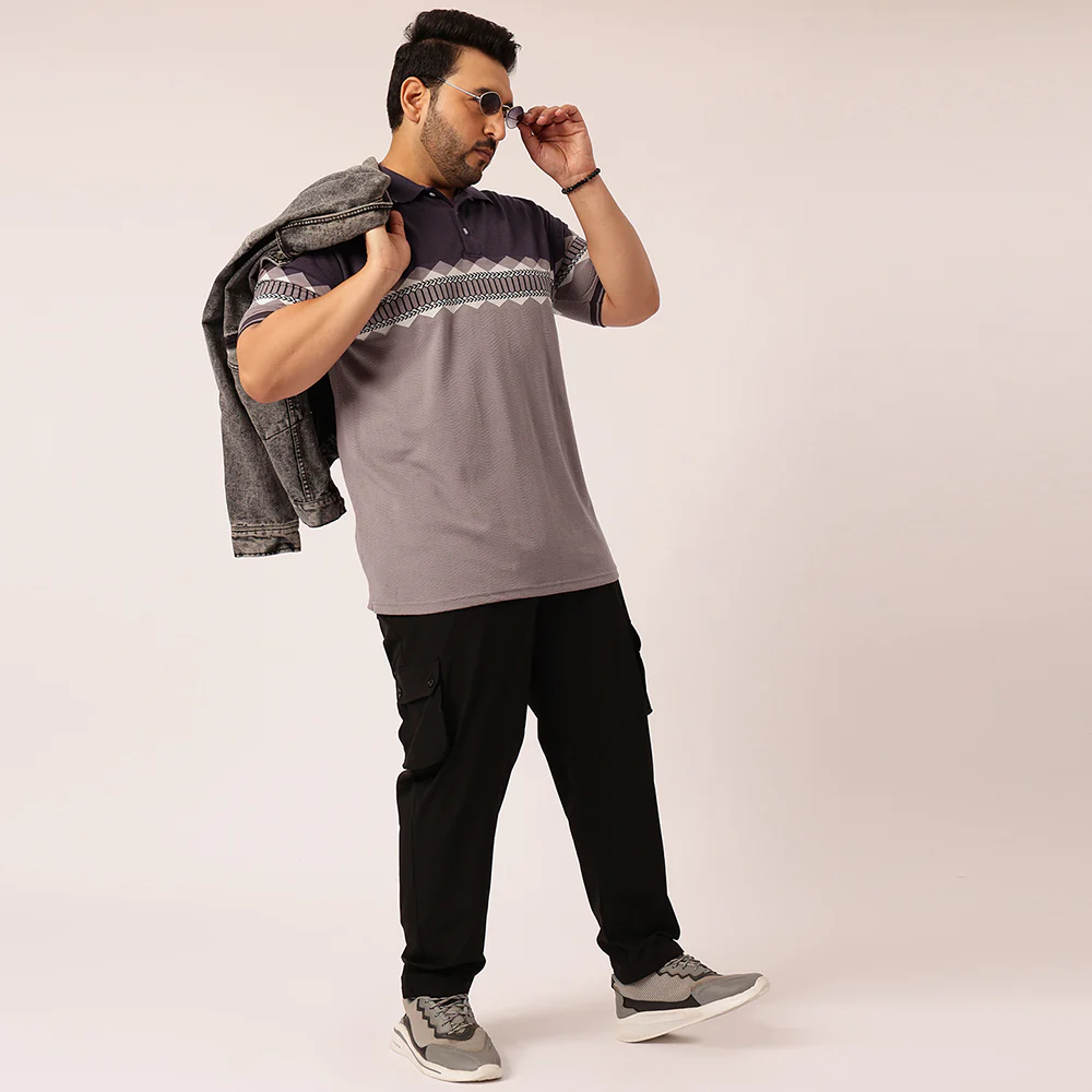 Mauve Jacquard Knitted Polo T-shirt - Image 3