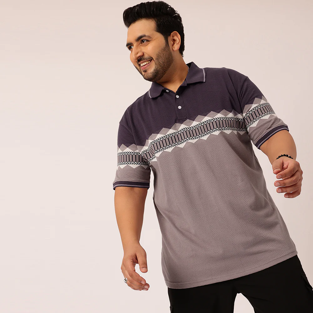 Mauve Jacquard Knitted Polo T-shirt - Image 4