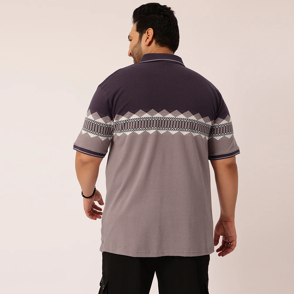 Mauve Jacquard Knitted Polo T-shirt - Image 5