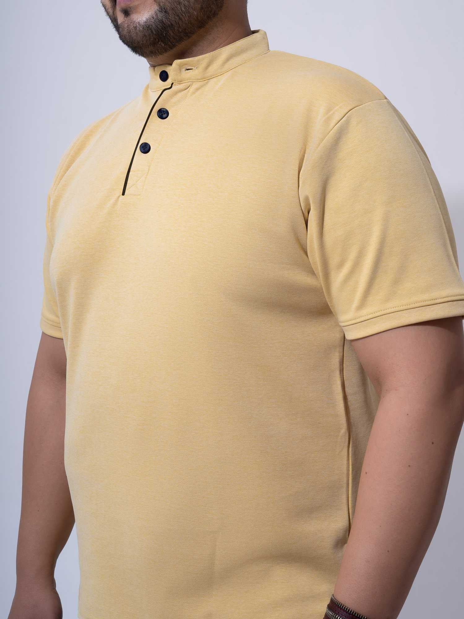 Mauve Melange Mandarin Collar Polo T-shirt - Image 12