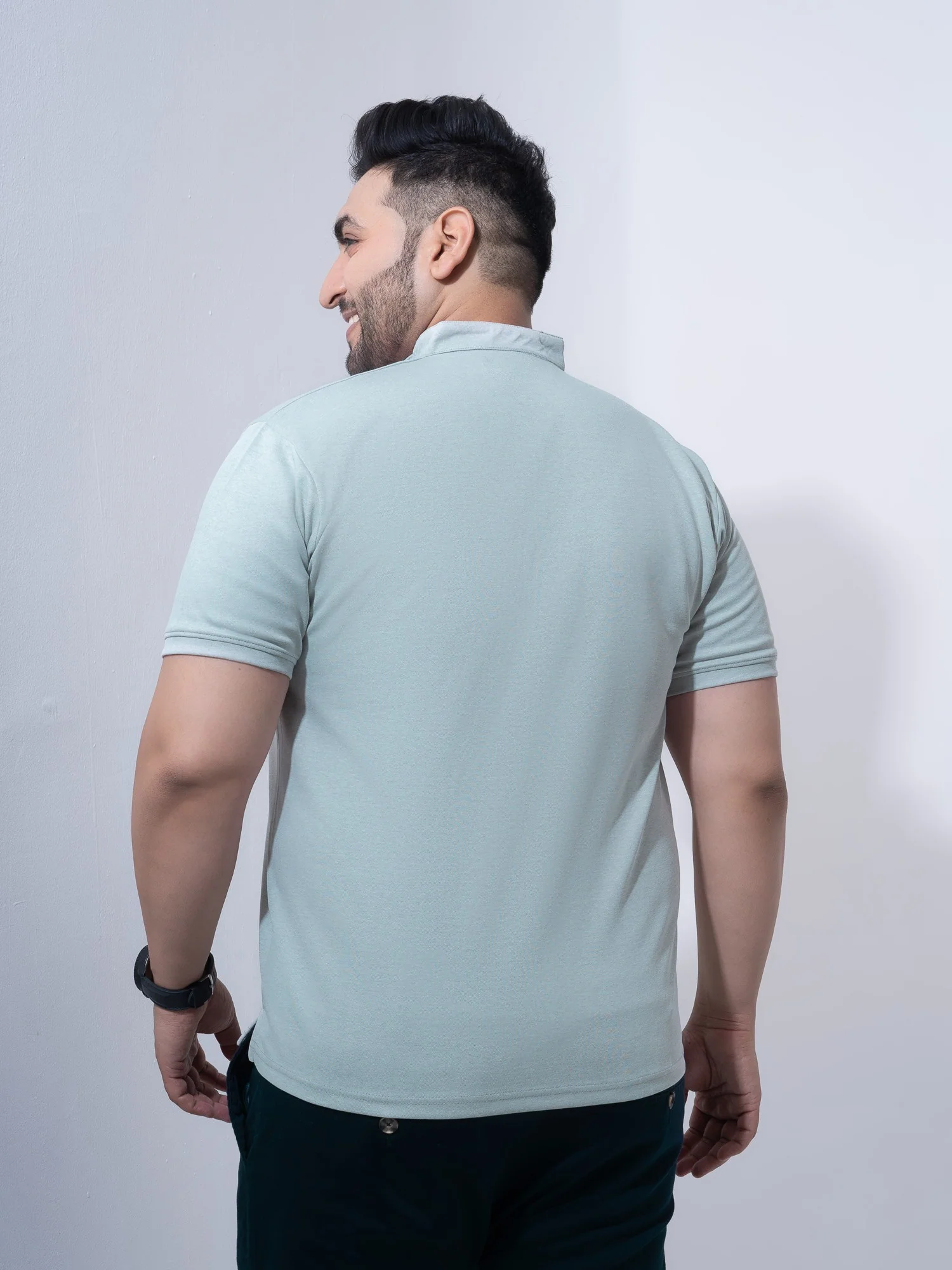 Mauve Melange Mandarin Collar Polo T-shirt - Image 17