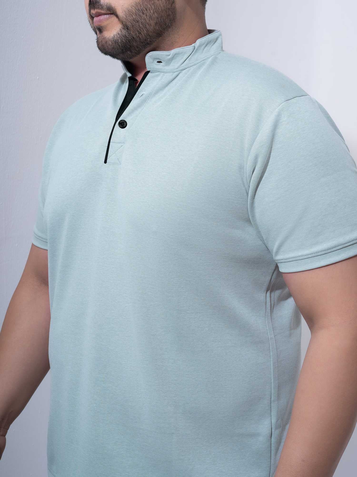 Mauve Melange Mandarin Collar Polo T-shirt - Image 18
