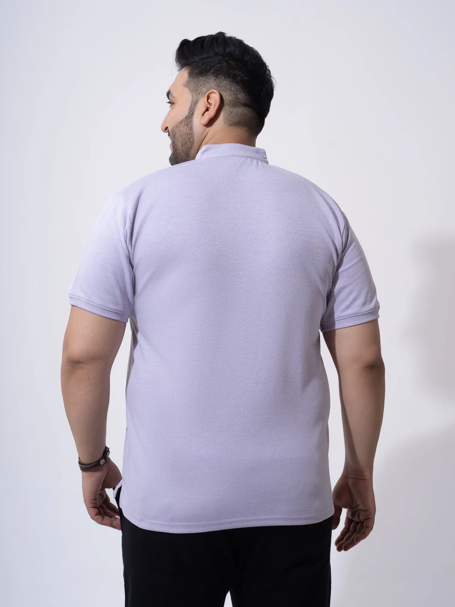 Mauve Melange Mandarin Collar Polo T-shirt - Image 6