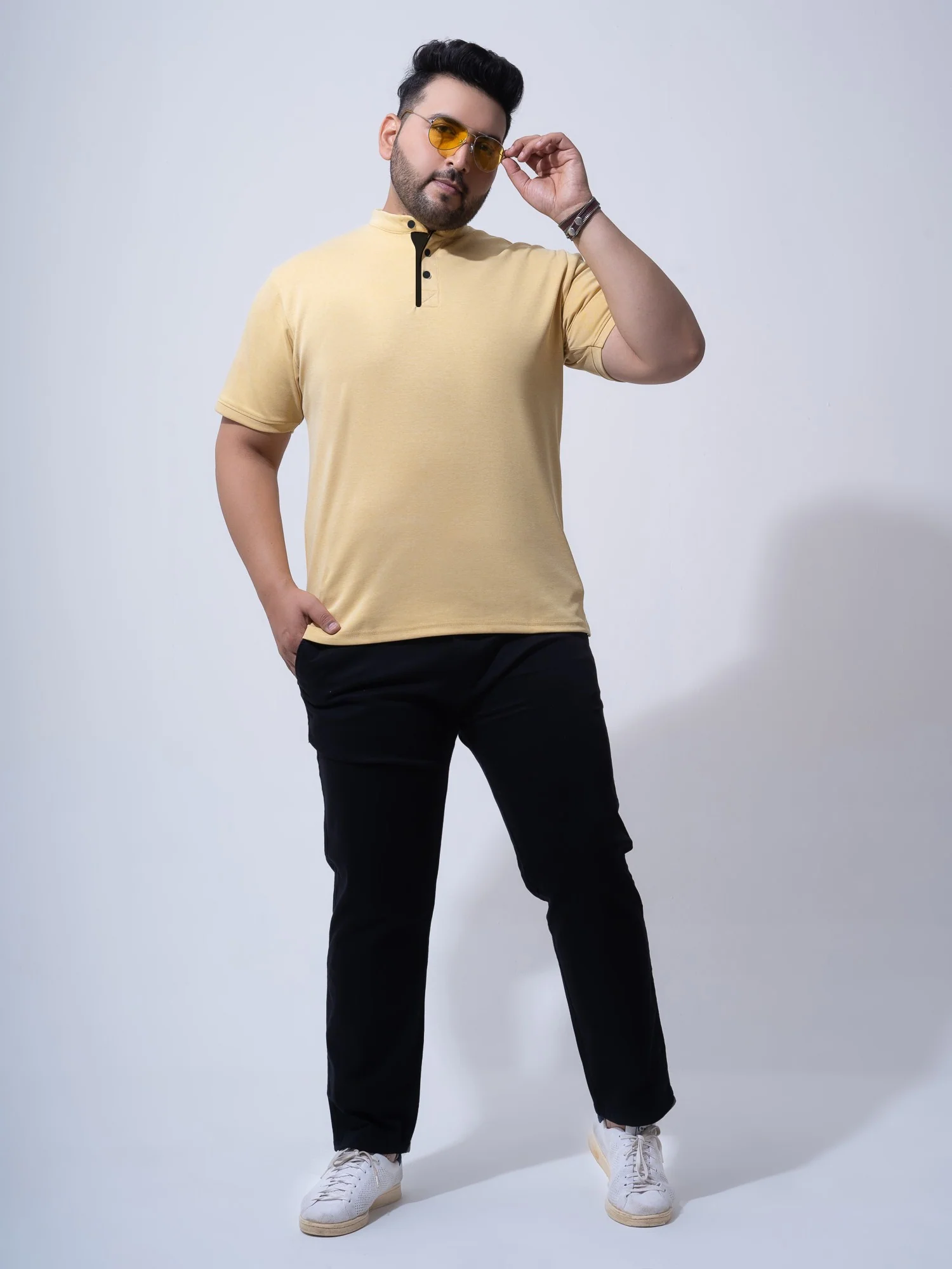 Mauve Melange Mandarin Collar Polo T-shirt - Image 7