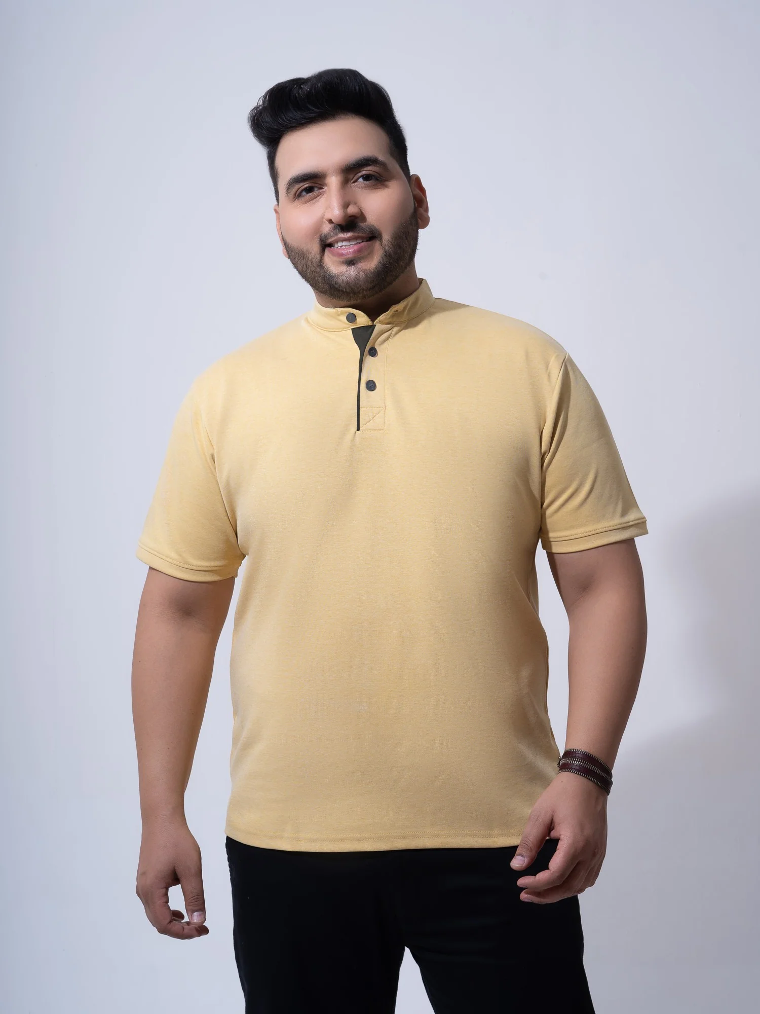 Mauve Melange Mandarin Collar Polo T-shirt - Image 8