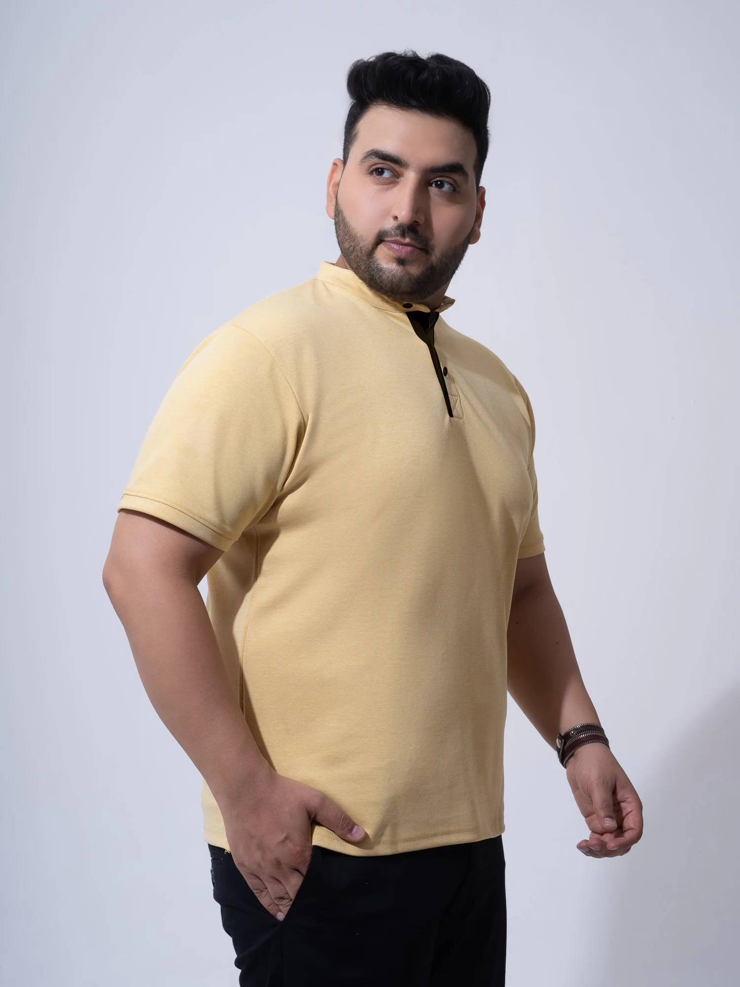 Mauve Melange Mandarin Collar Polo T-shirt - Image 9