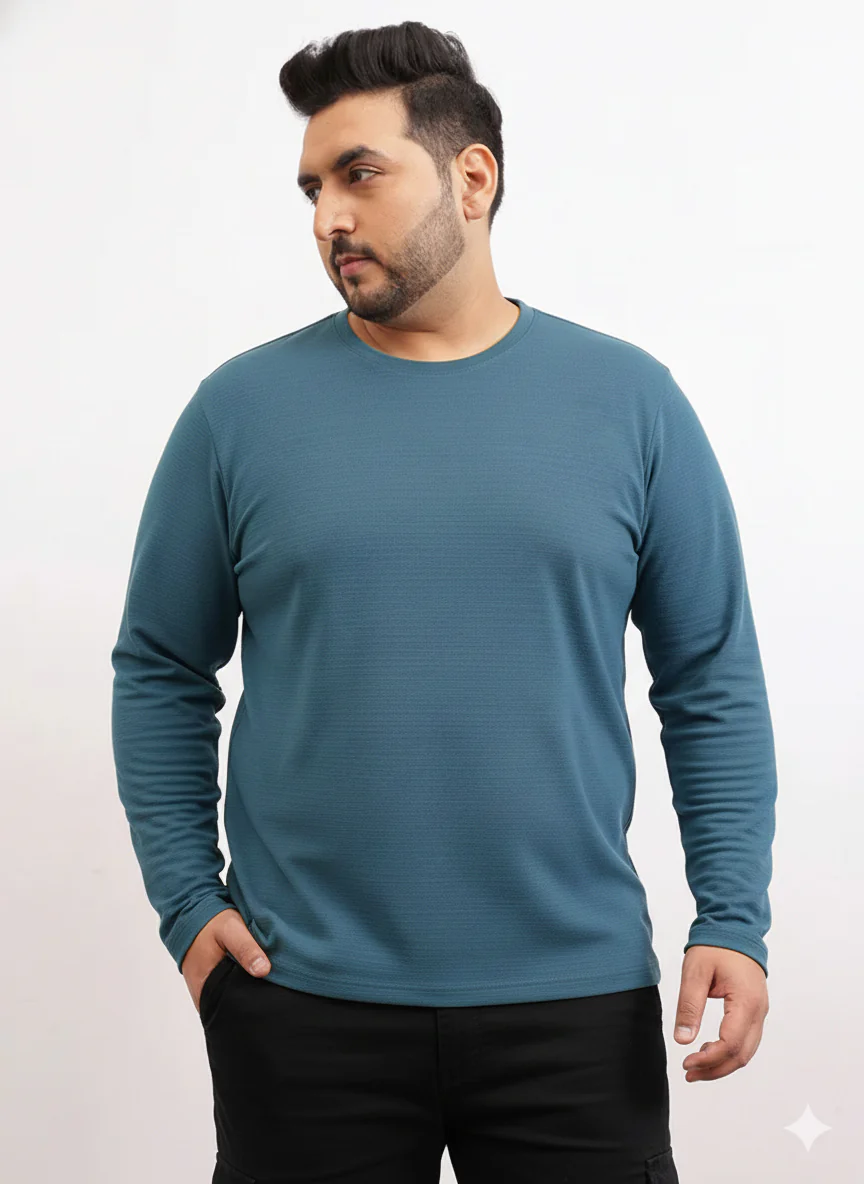 Moon Crush Textured Full Sleeve Plus Size Tee - Image 5