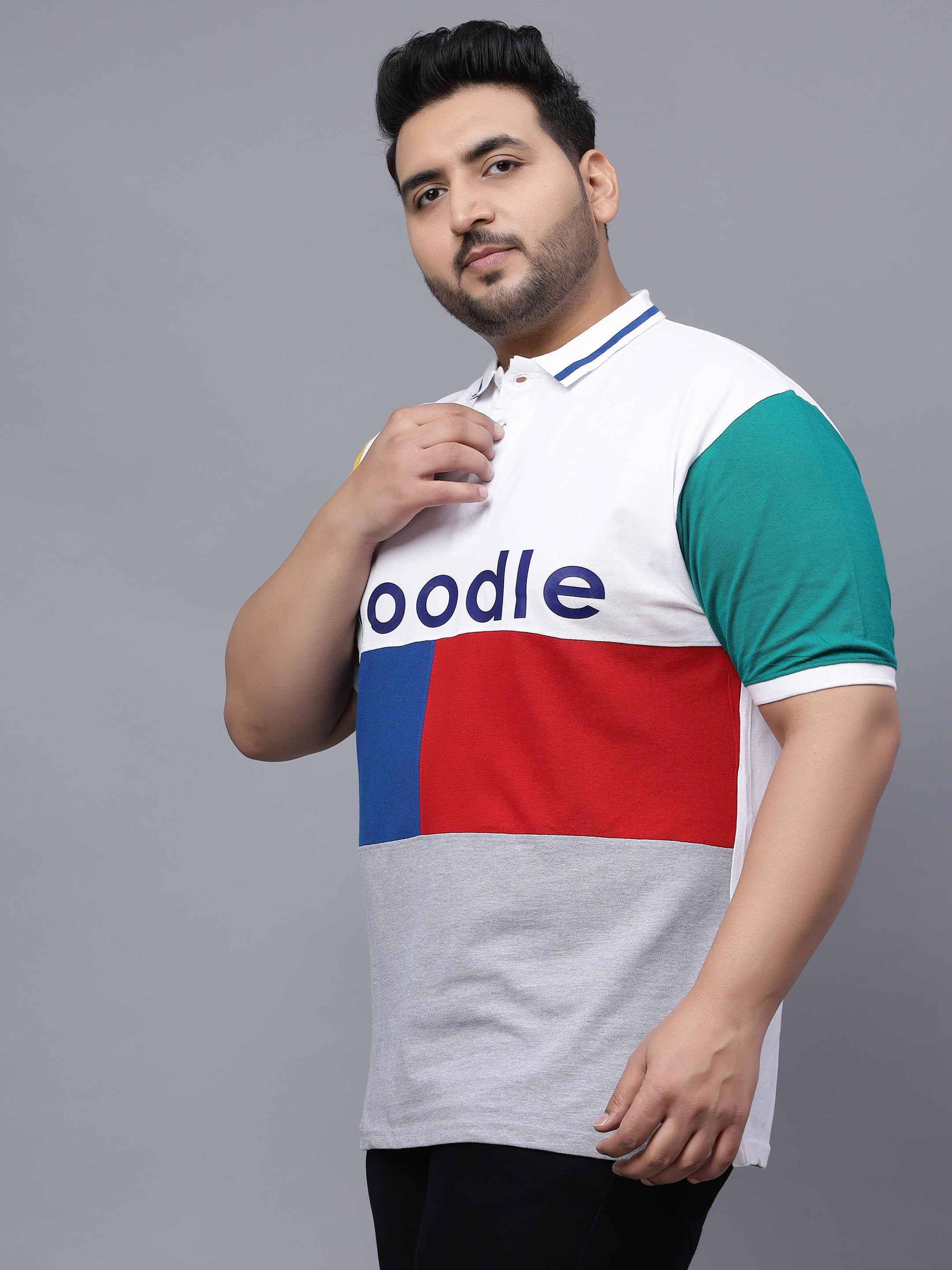 Multi-Color White Plus Size Polo T-shirt - Image 2