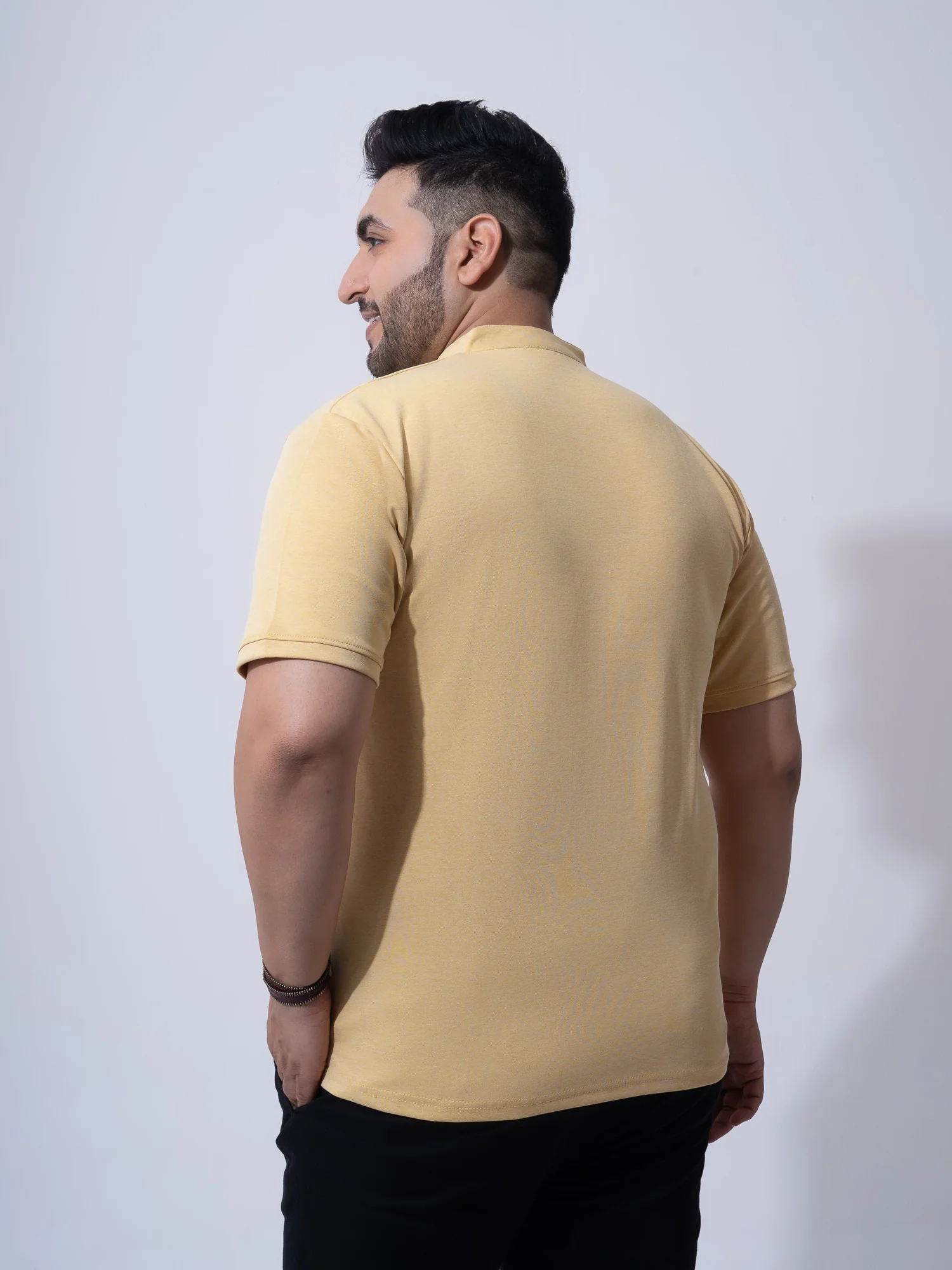 Mustard Melange Mandarin Collar Polo T-shirt - Image 6