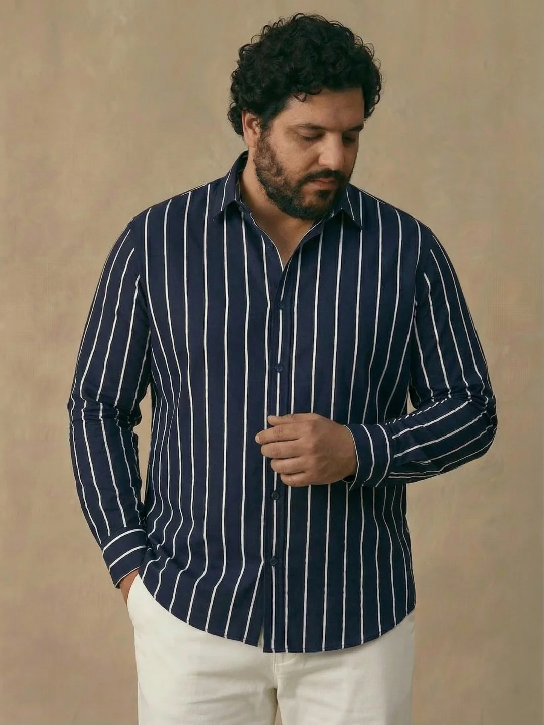 Navy and white stripe plus size shirt