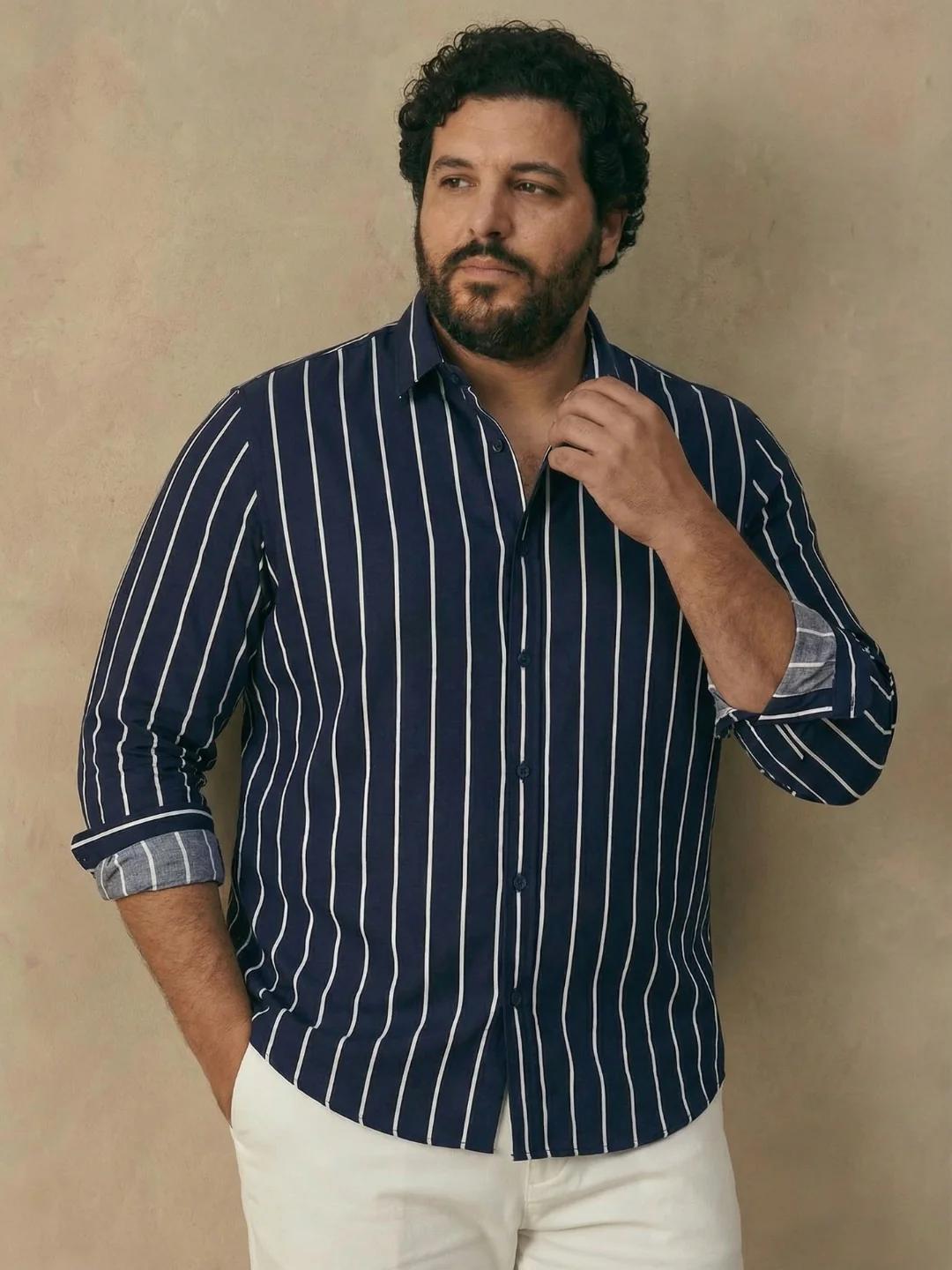 Navy and white stripe plus size shirt - Image 2