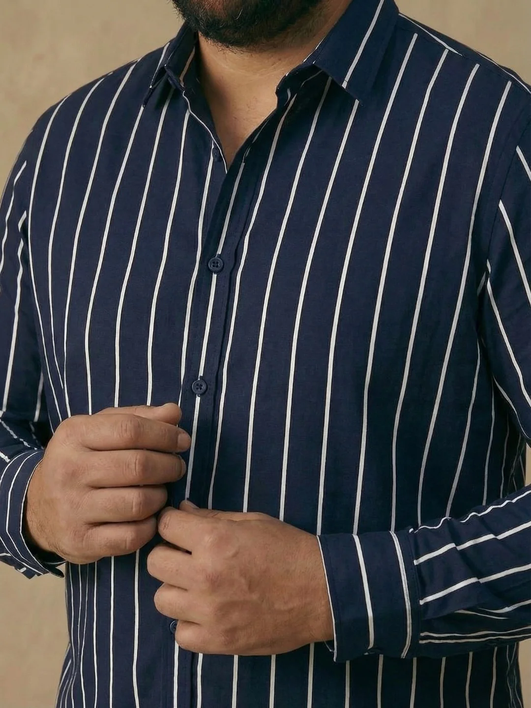 Navy and white stripe plus size shirt - Image 3
