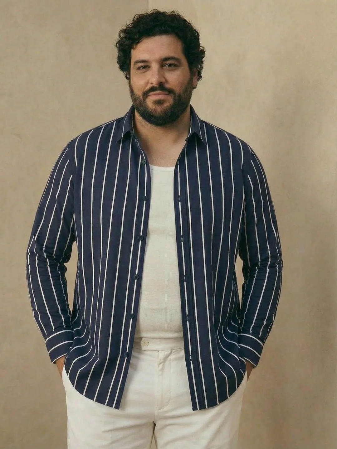 Navy and white stripe plus size shirt - Image 4
