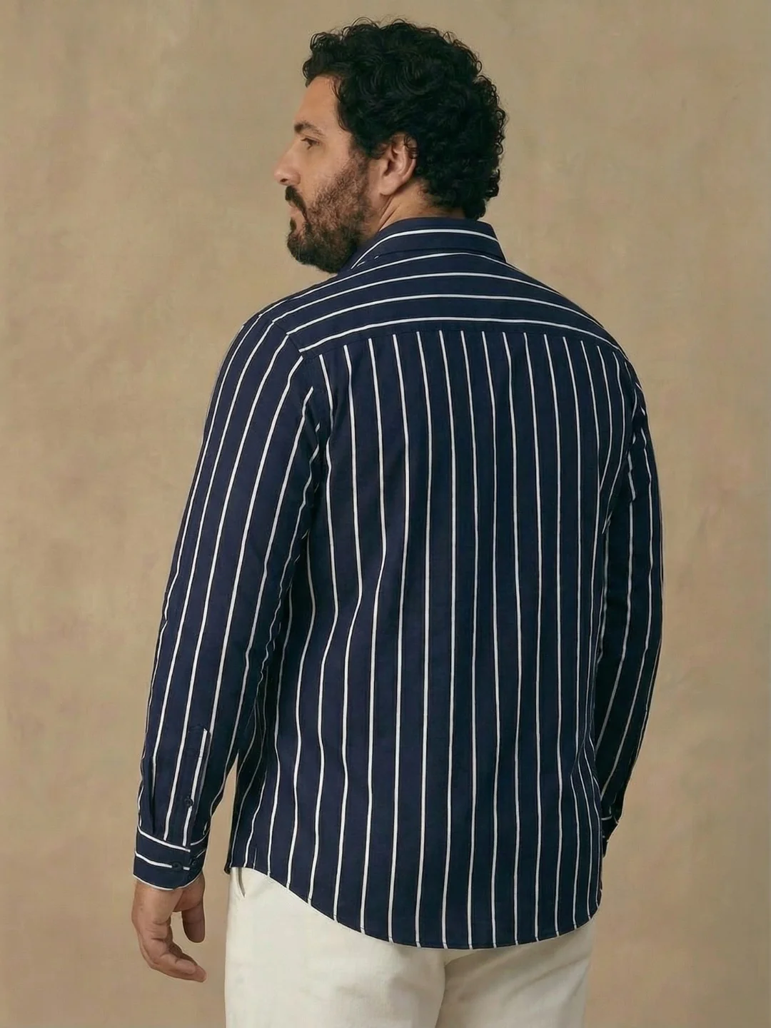 Navy and white stripe plus size shirt - Image 5