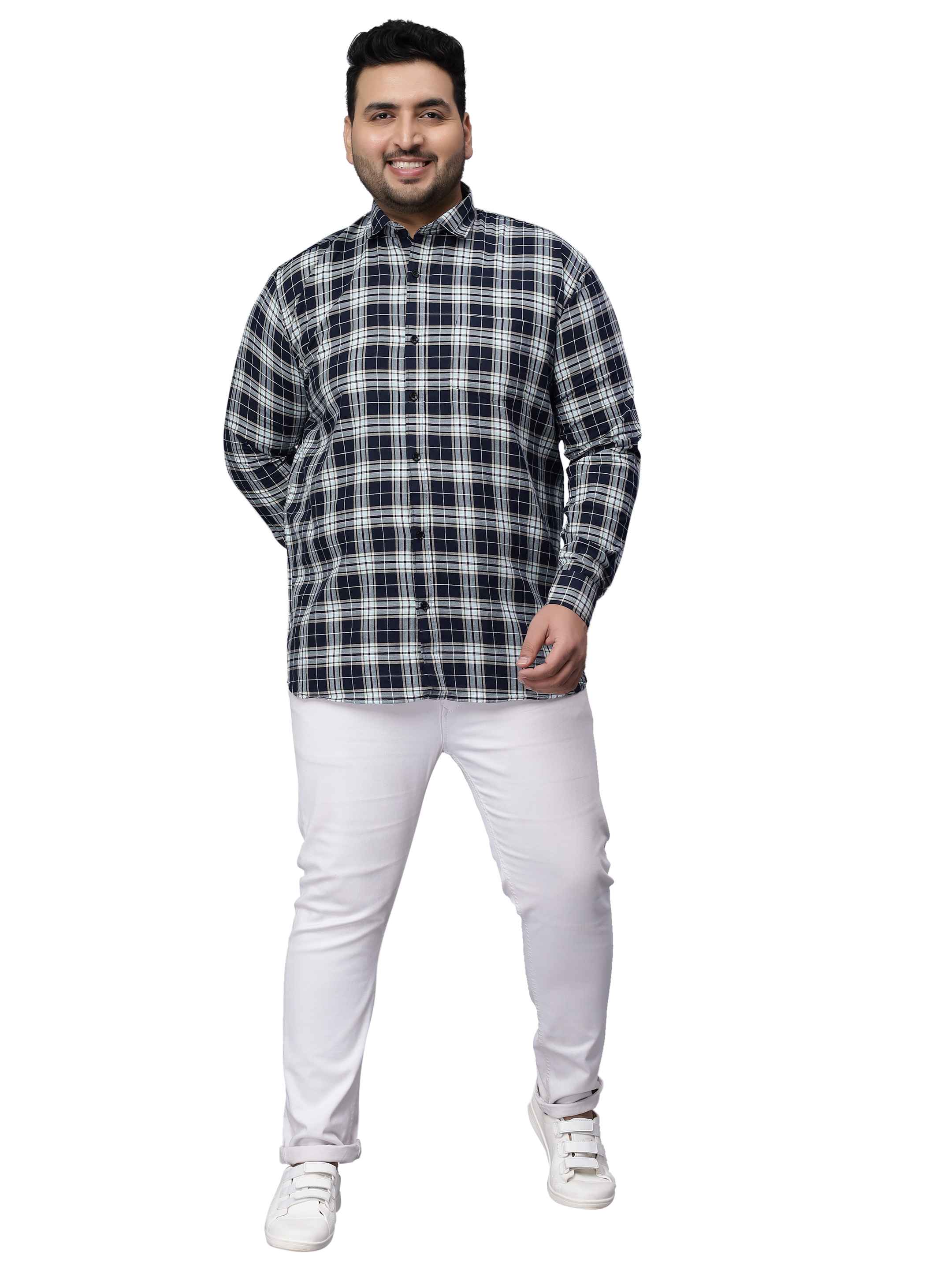Navy Blue Checkered Plus Size Shirt - Image 2