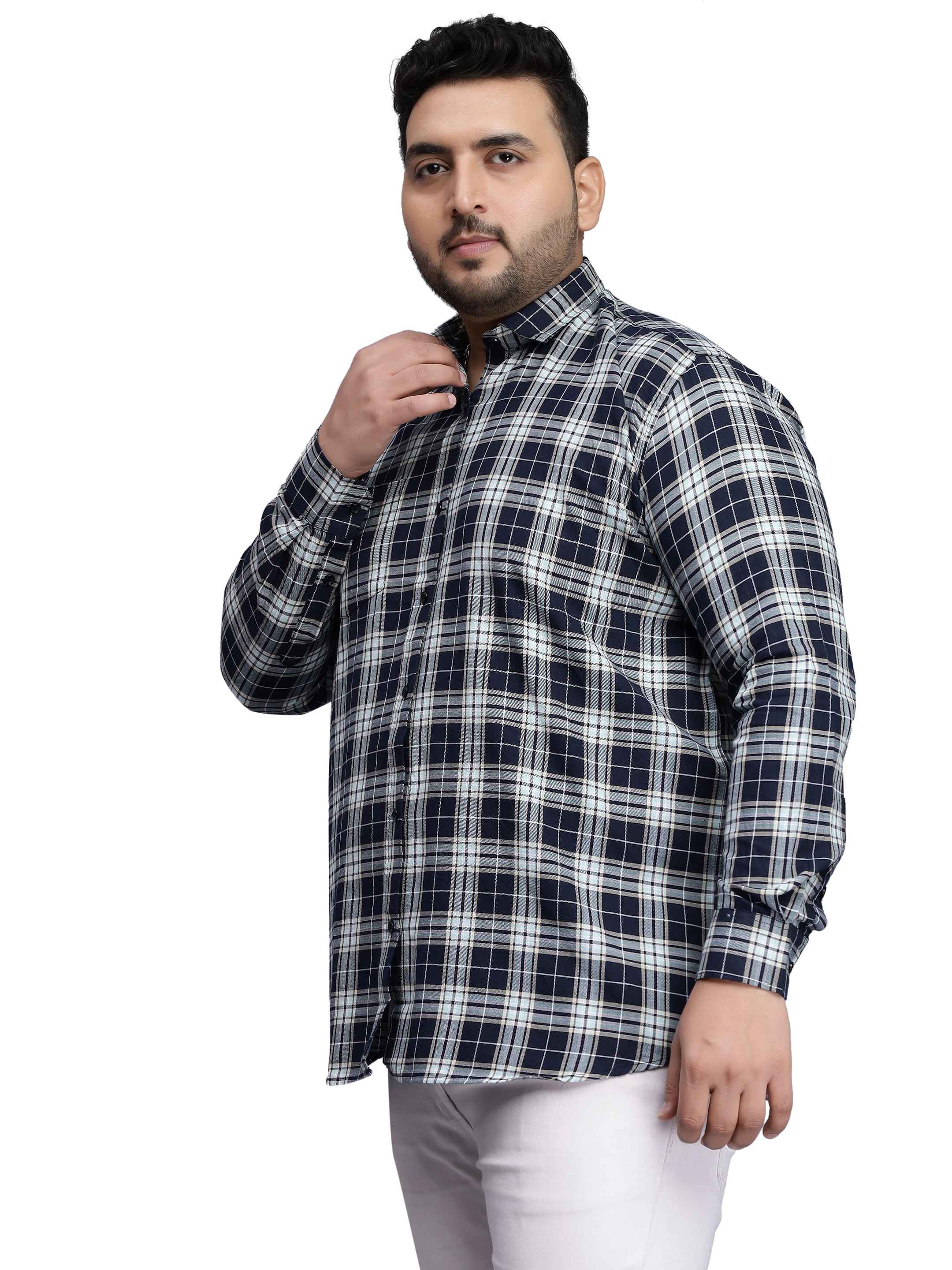 Navy Blue Checkered Plus Size Shirt - Image 3