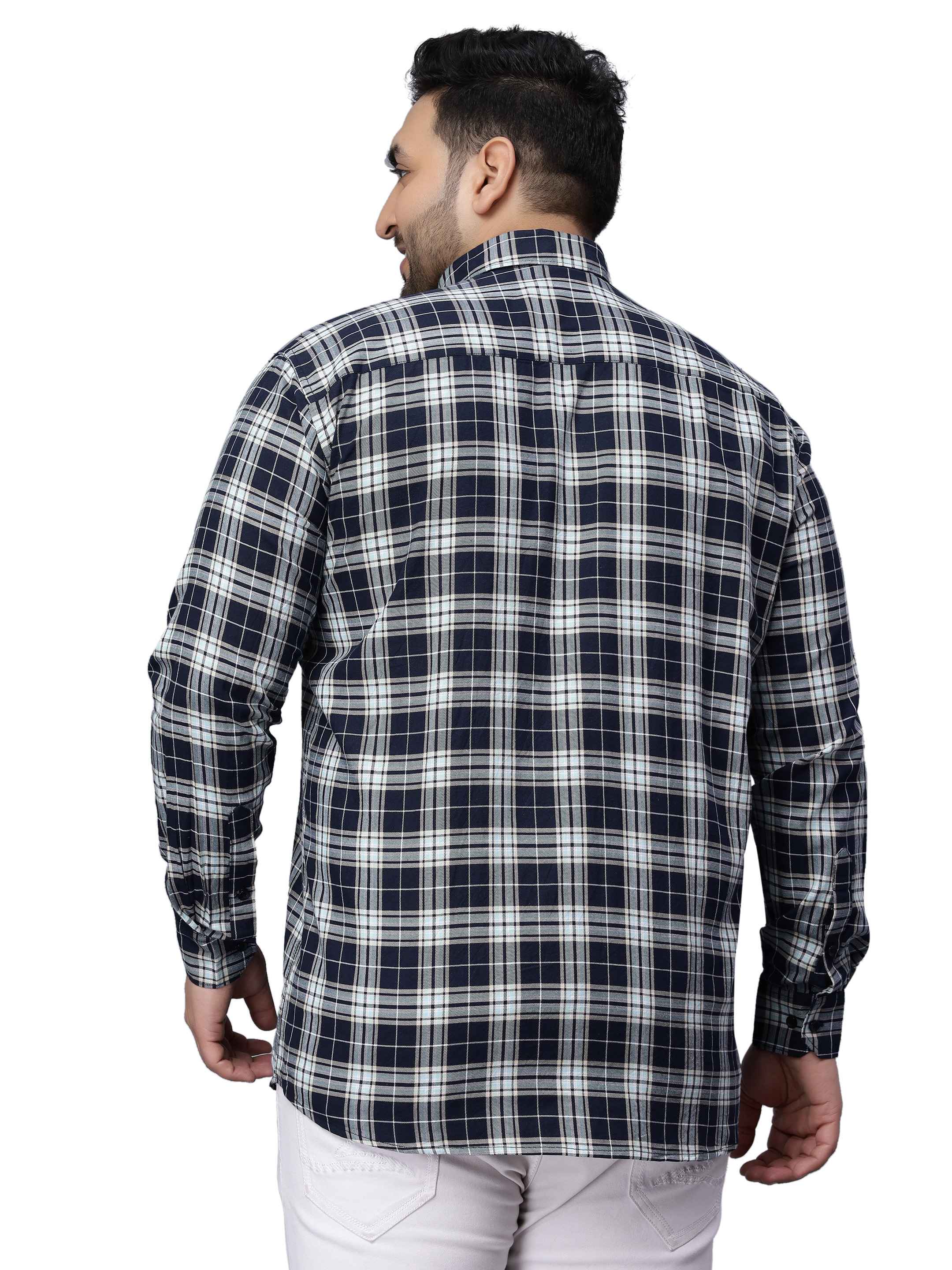 Navy Blue Checkered Plus Size Shirt - Image 4
