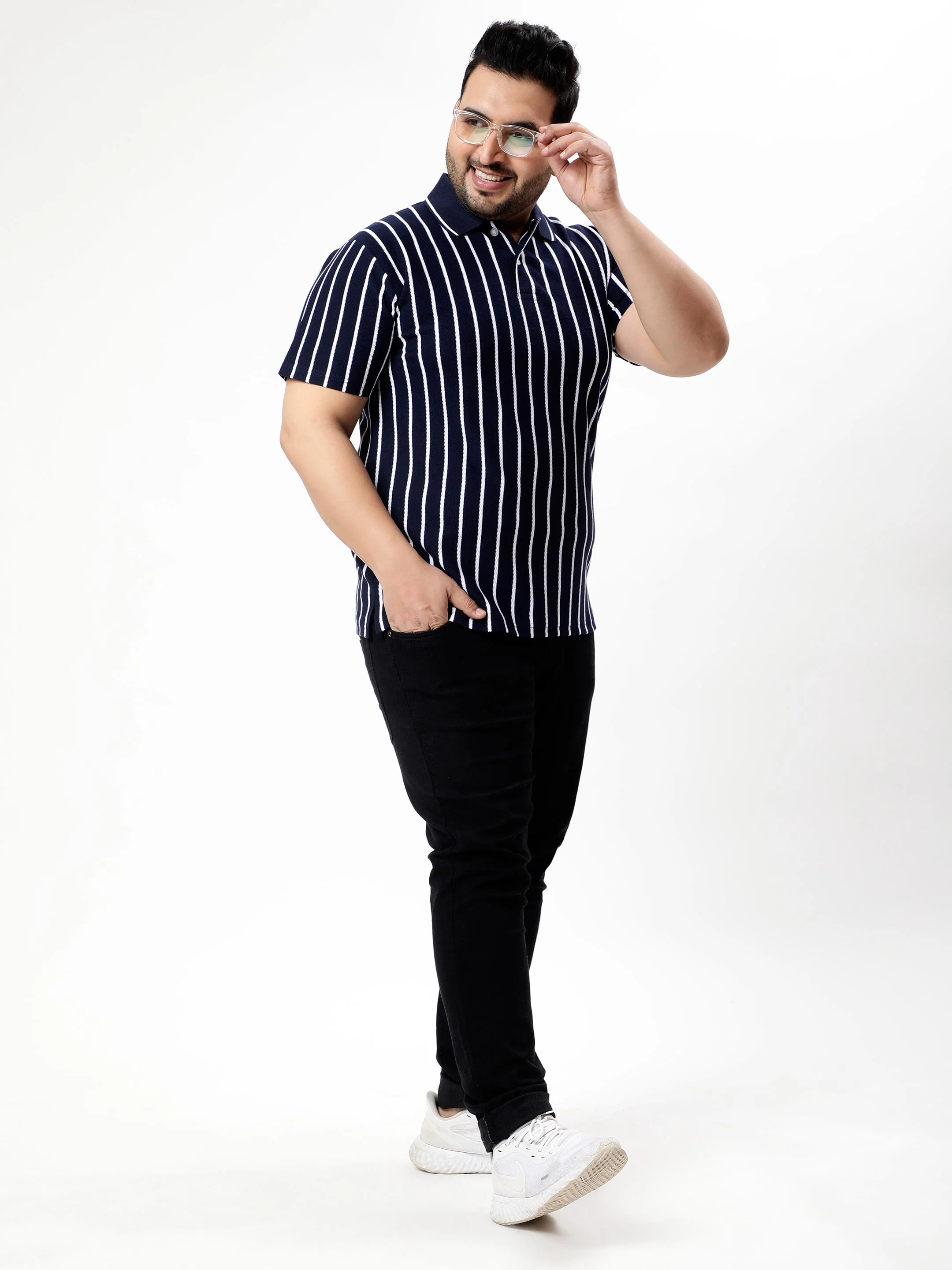 Navy Blue Striped Premium Polo T-shirt - Image 2