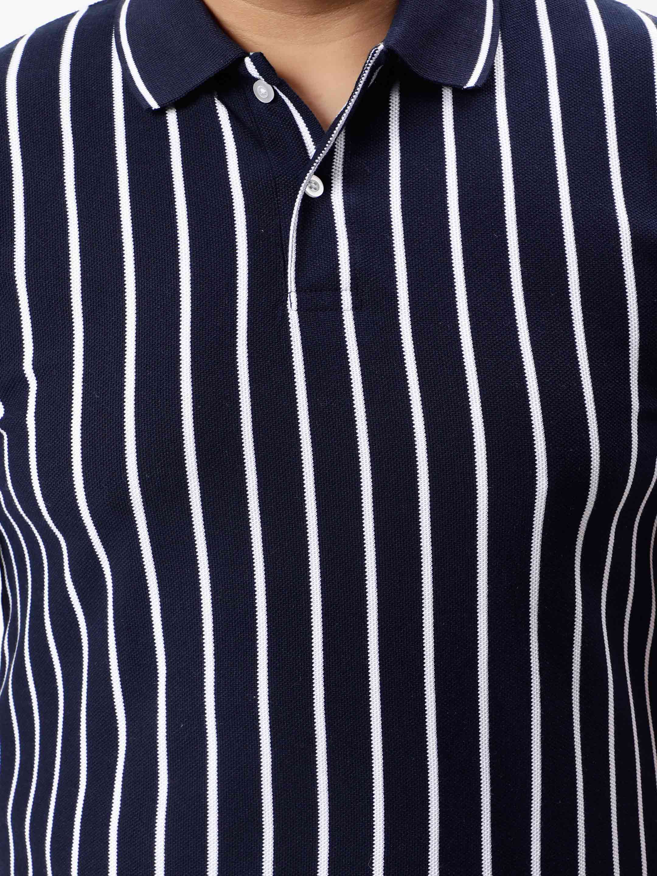 Navy Blue Striped Premium Polo T-shirt - Image 4