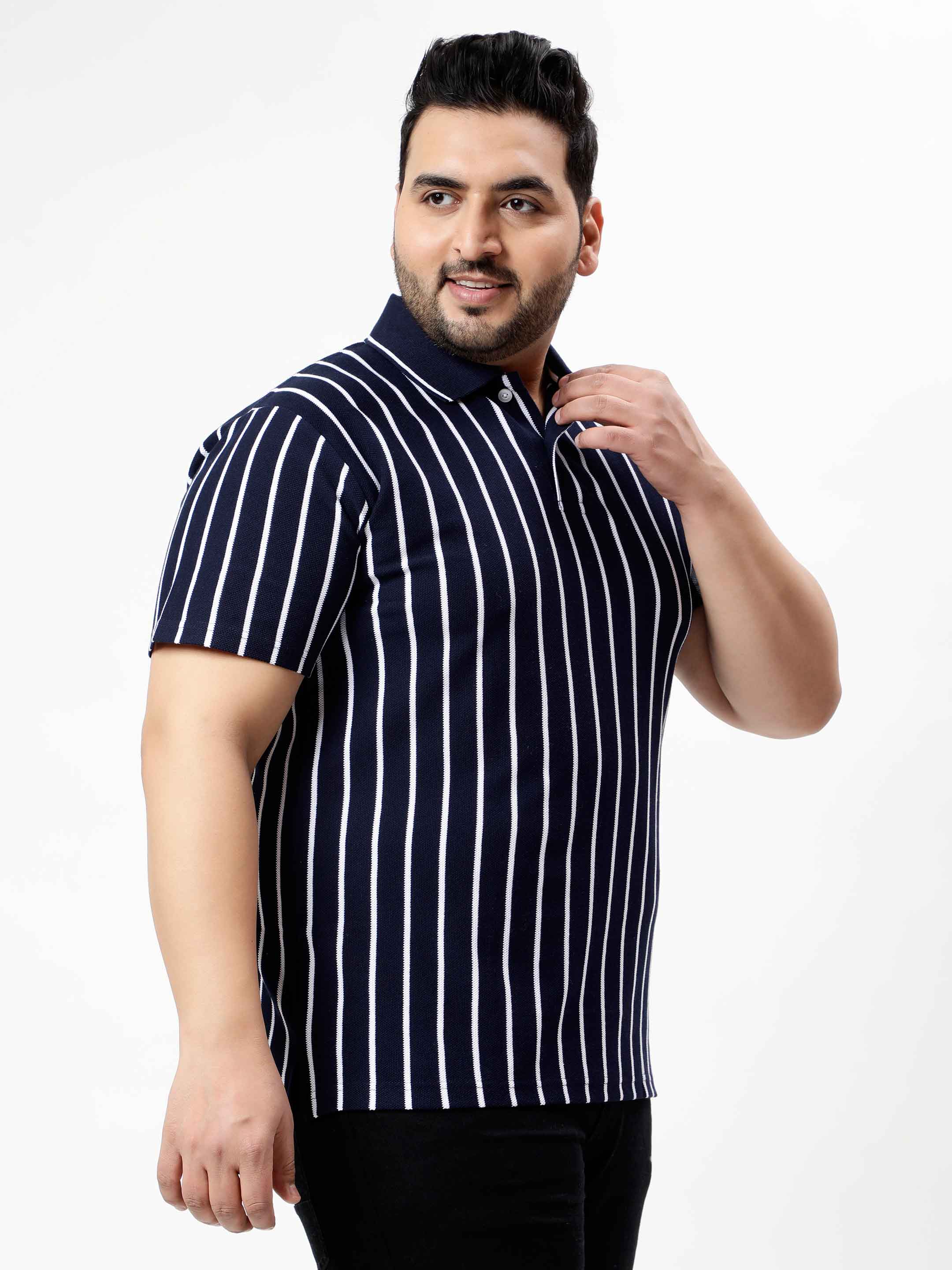 Navy Blue Striped Premium Polo T-shirt - Image 5