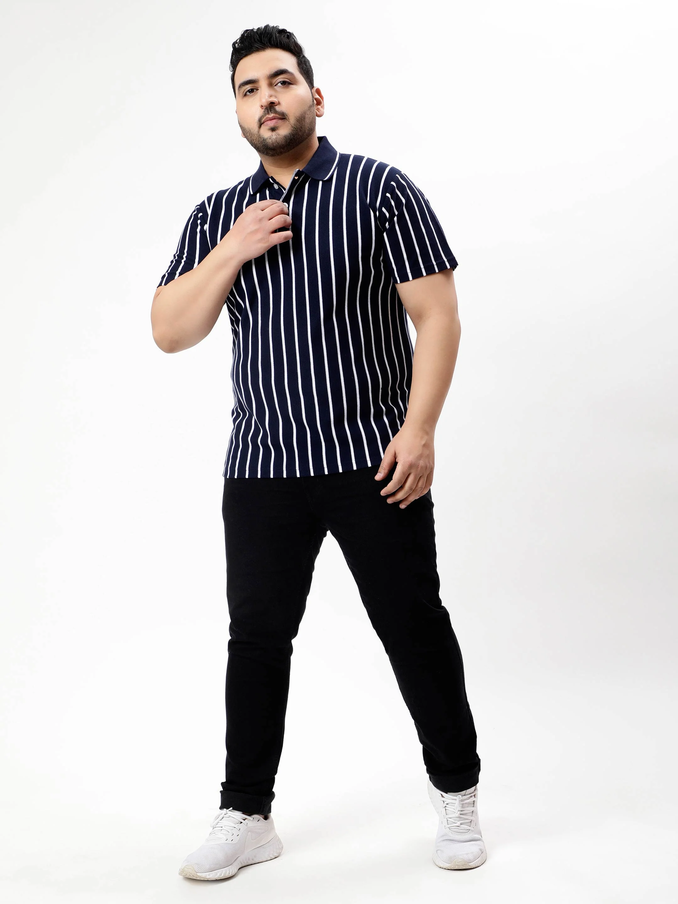 Navy Blue Striped Premium Polo T-shirt - Image 6