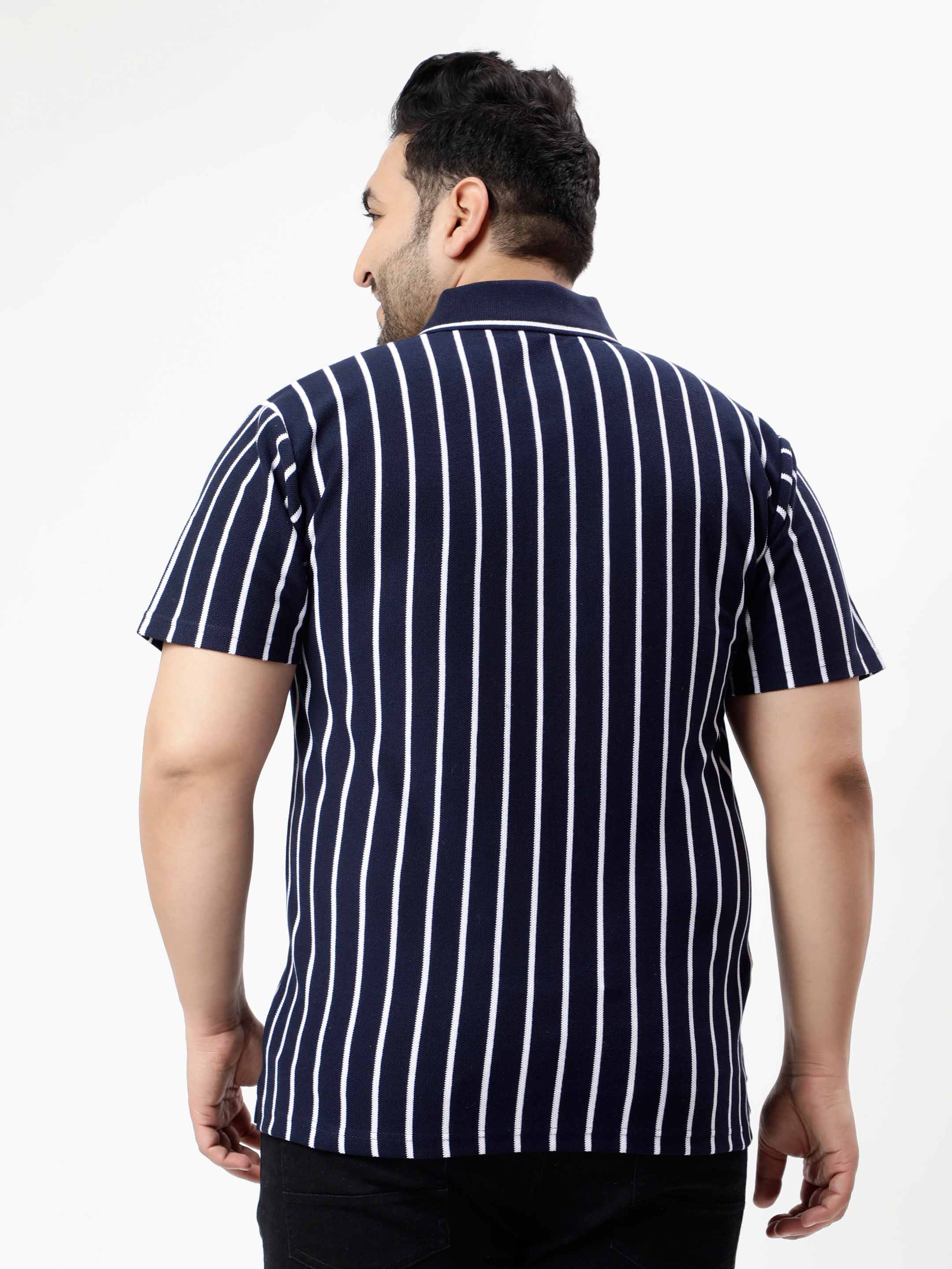 Navy Blue Striped Premium Polo T-shirt - Image 7
