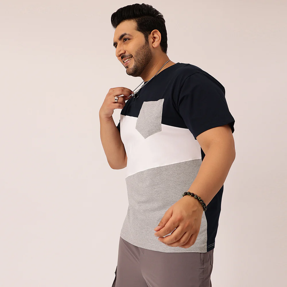 Navy White Grey Color Block T-shirt - Image 5