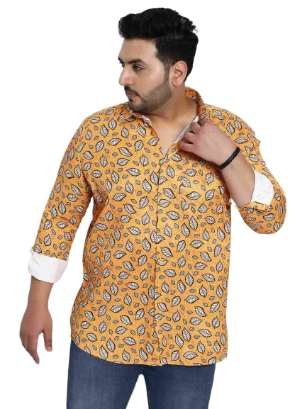 Orange Digital Floral Print Satin Cotton Shirt - Image 2